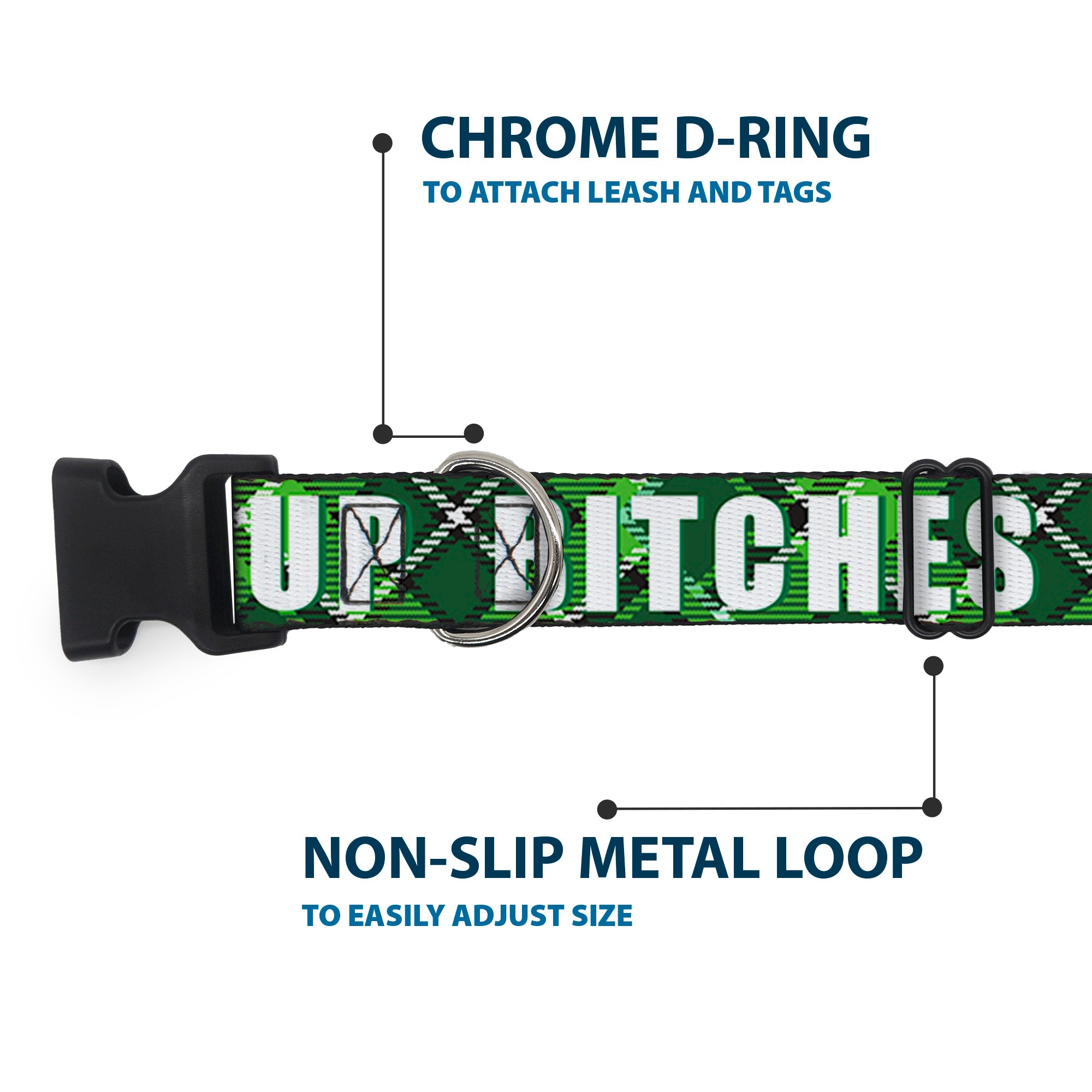 Plastic Clip Collar - St. Pat's DRINK UP BITCHES/Beer Mugs/Stacked Shamrocks Greens/White/Gold Plastic Clip Collars Buckle-Down