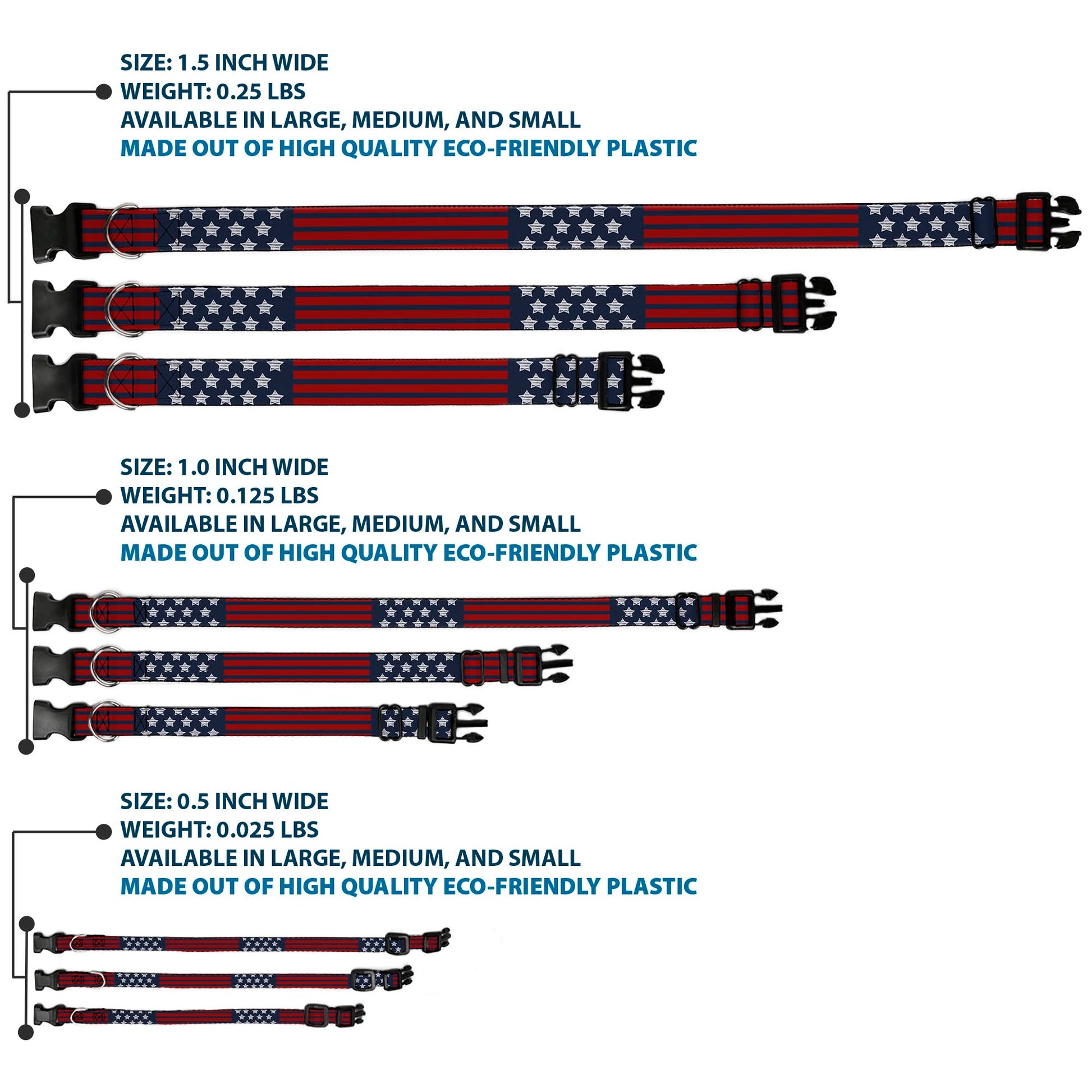 Plastic Clip Collar - Stars & Stripes2 Blue/White/Red Plastic Clip Collars Buckle-Down