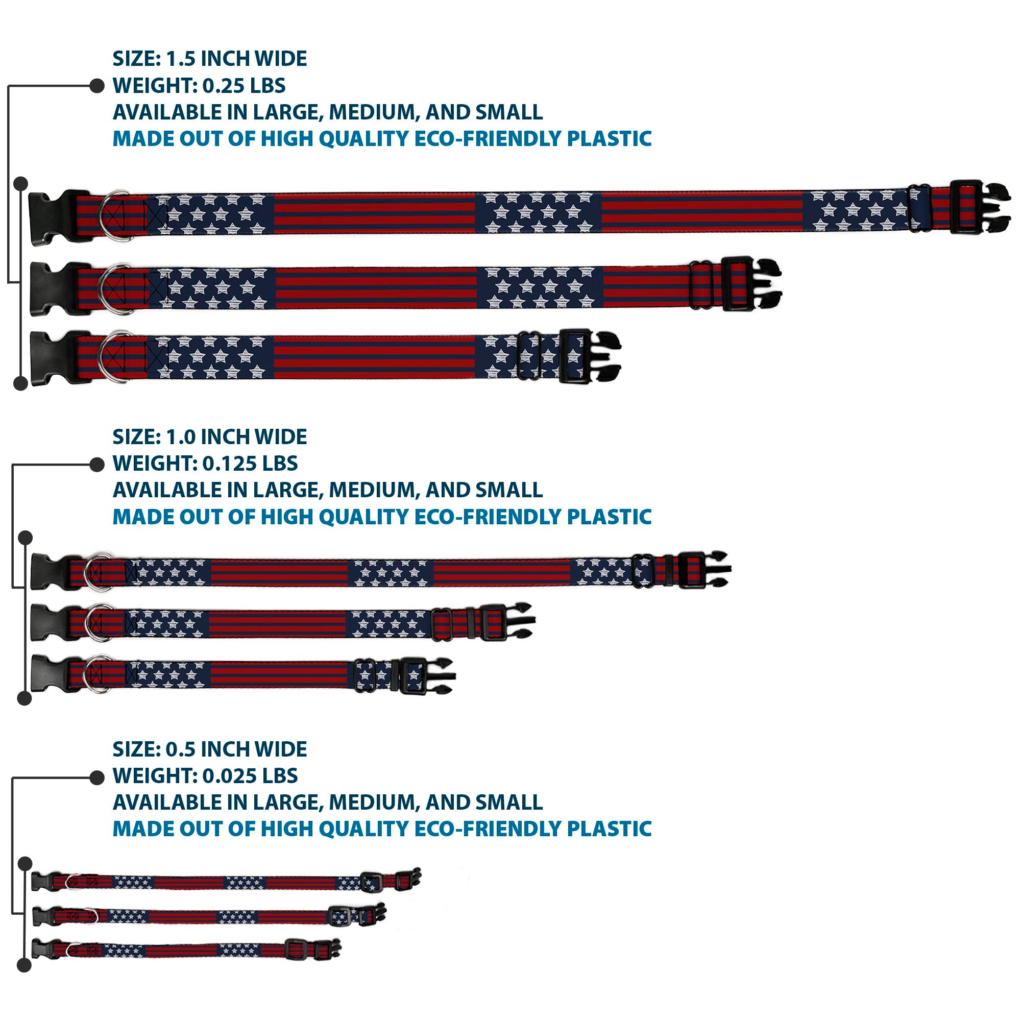 Plastic Clip Collar - Stars & Stripes2 Blue/White/Red Plastic Clip Collars Buckle-Down