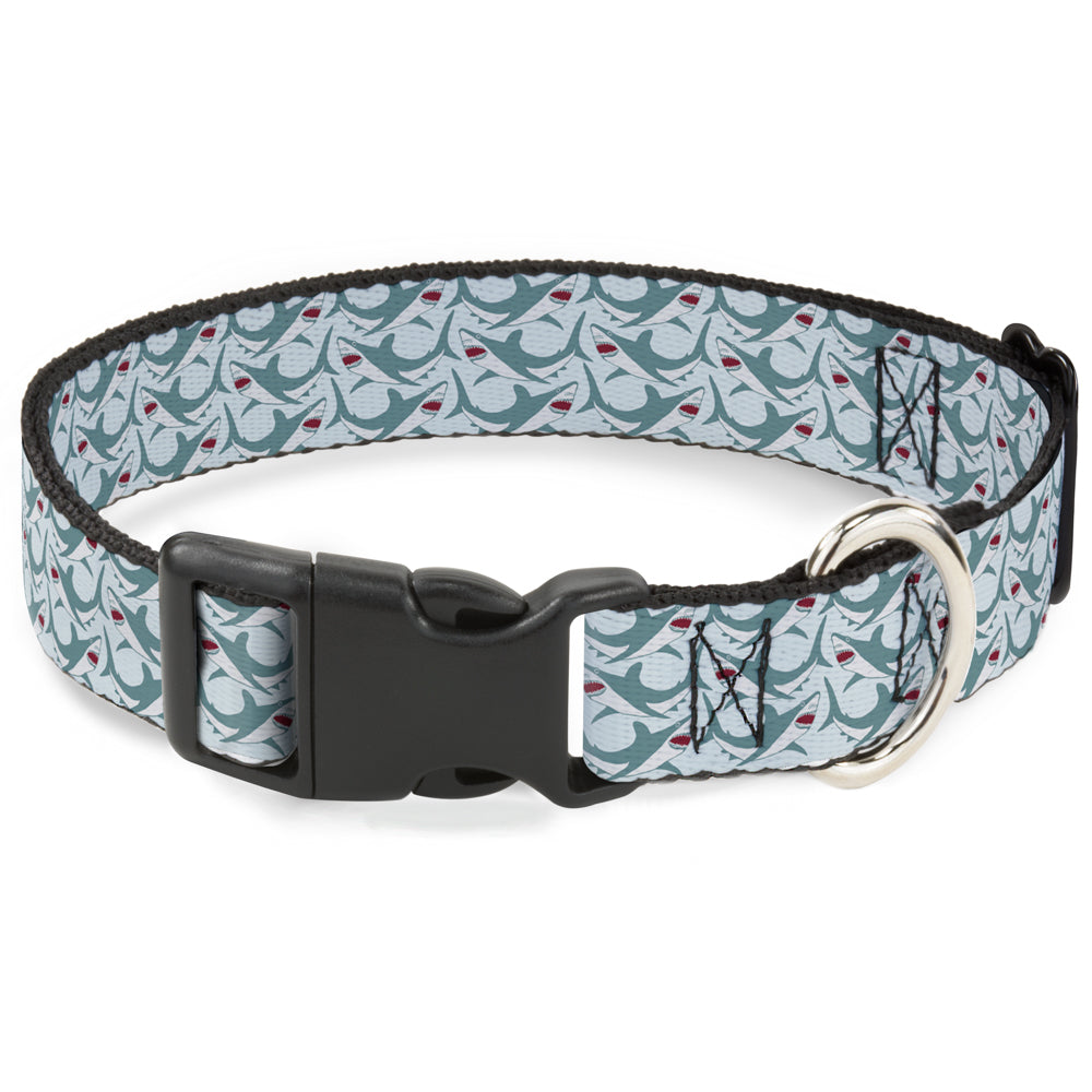 Plastic Clip Collar - Shark 3-Rows Light Blue Plastic Clip Collars Buckle-Down