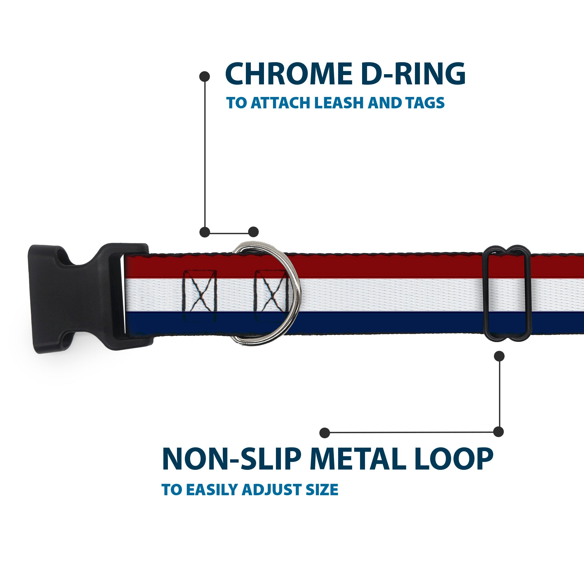 Plastic Clip Collar - Stripes Red/White/Blue Plastic Clip Collars Buckle-Down