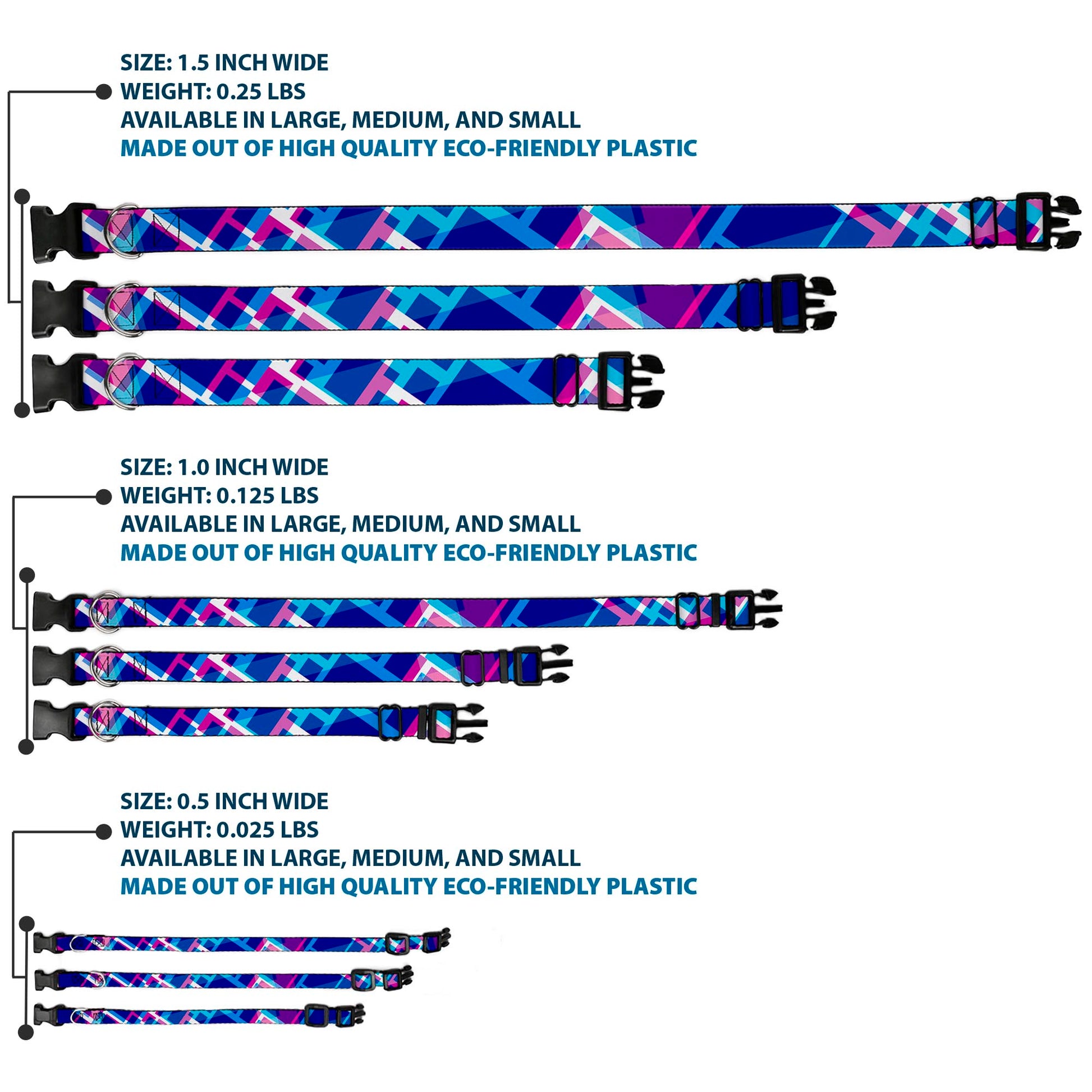 Plastic Clip Collar - Squares Stacked Blues/Pinks/Purples Plastic Clip Collars Buckle-Down