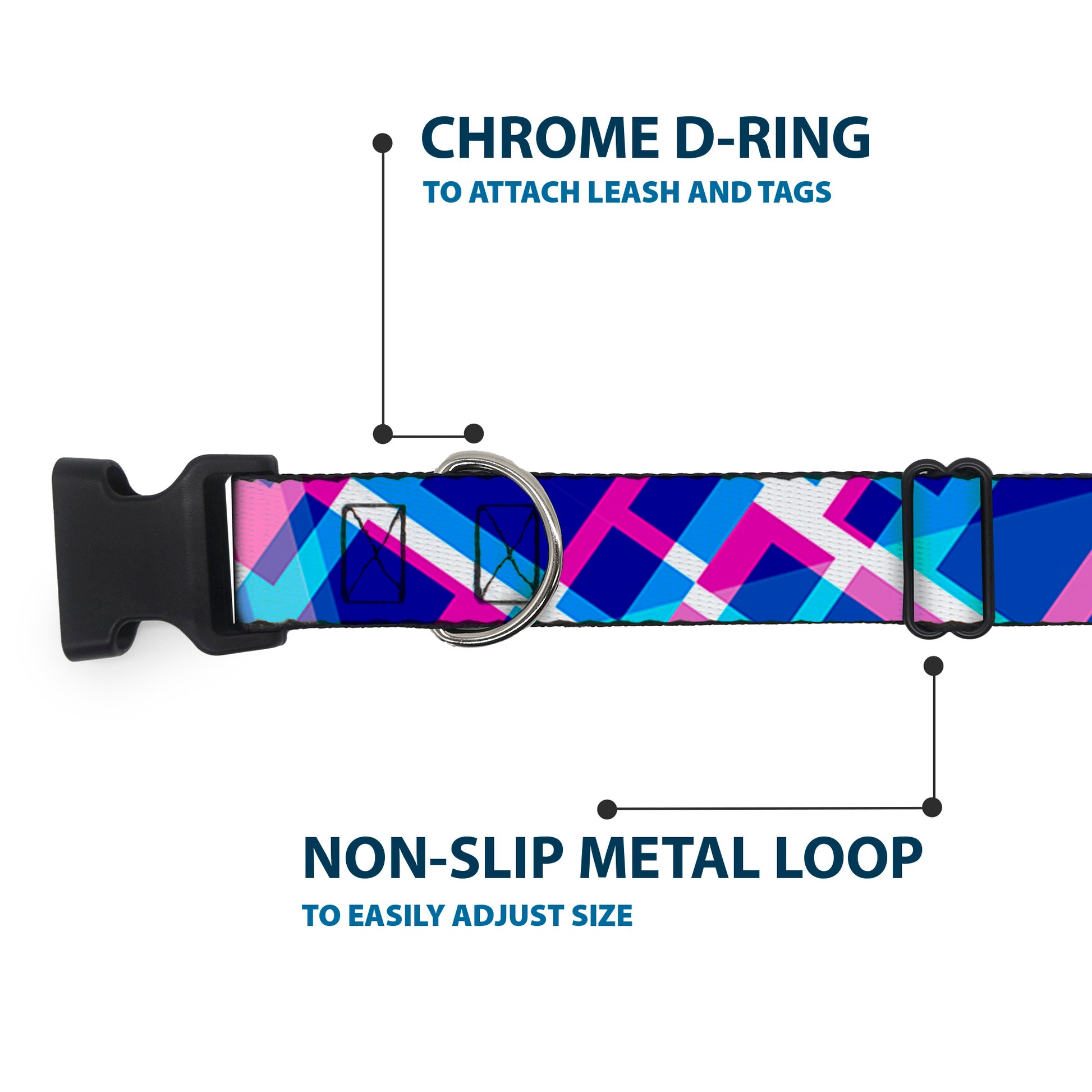 Plastic Clip Collar - Squares Stacked Blues/Pinks/Purples Plastic Clip Collars Buckle-Down