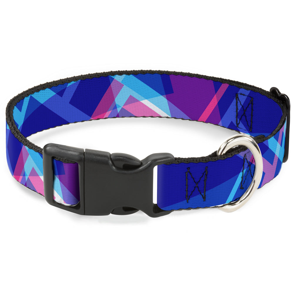Plastic Clip Collar - Squares Stacked Blues/Pinks/Purples Plastic Clip Collars Buckle-Down