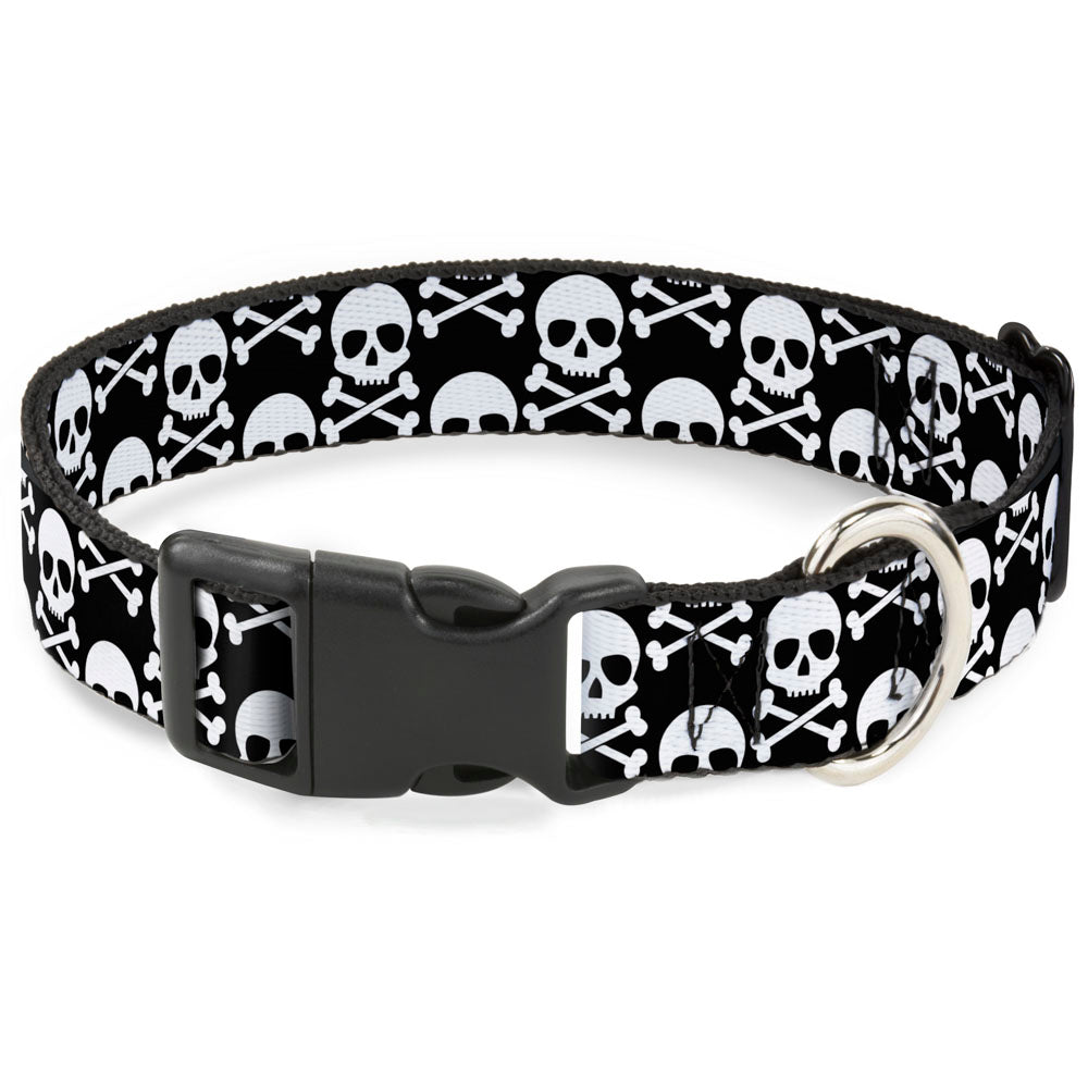 Plastic Clip Collar - Skull & Cross Bones Staggered Black/White Plastic Clip Collars Buckle-Down