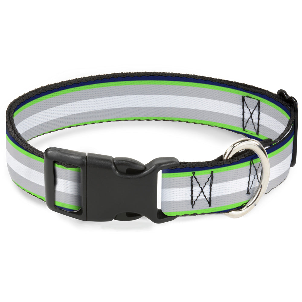 Plastic Clip Collar - Stripes Navy/Neon Green/Silver/White Plastic Clip Collars Buckle-Down