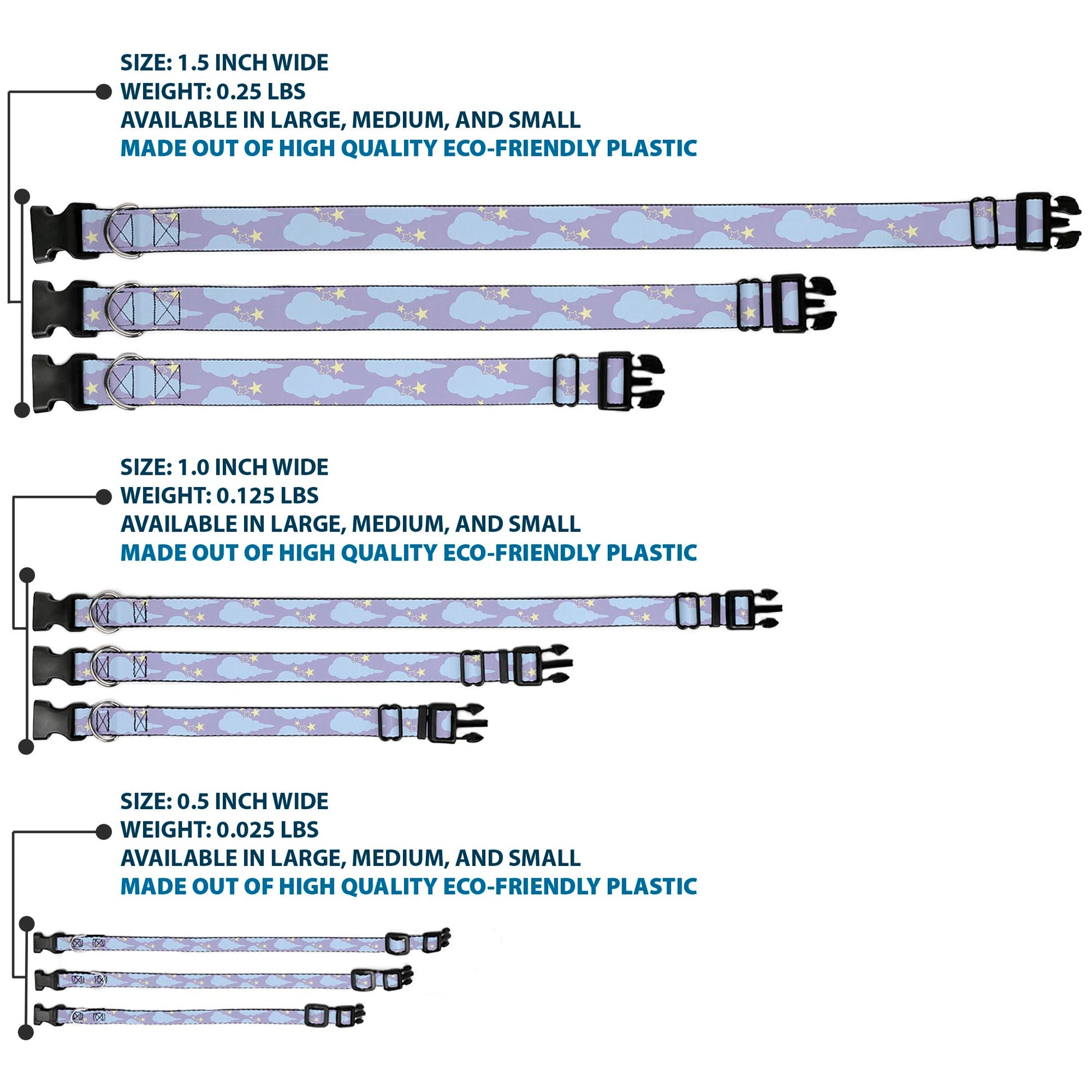 Plastic Clip Collar - Cloudy/Starry Sky Lavender/Blue/Yellow Plastic Clip Collars Buckle-Down