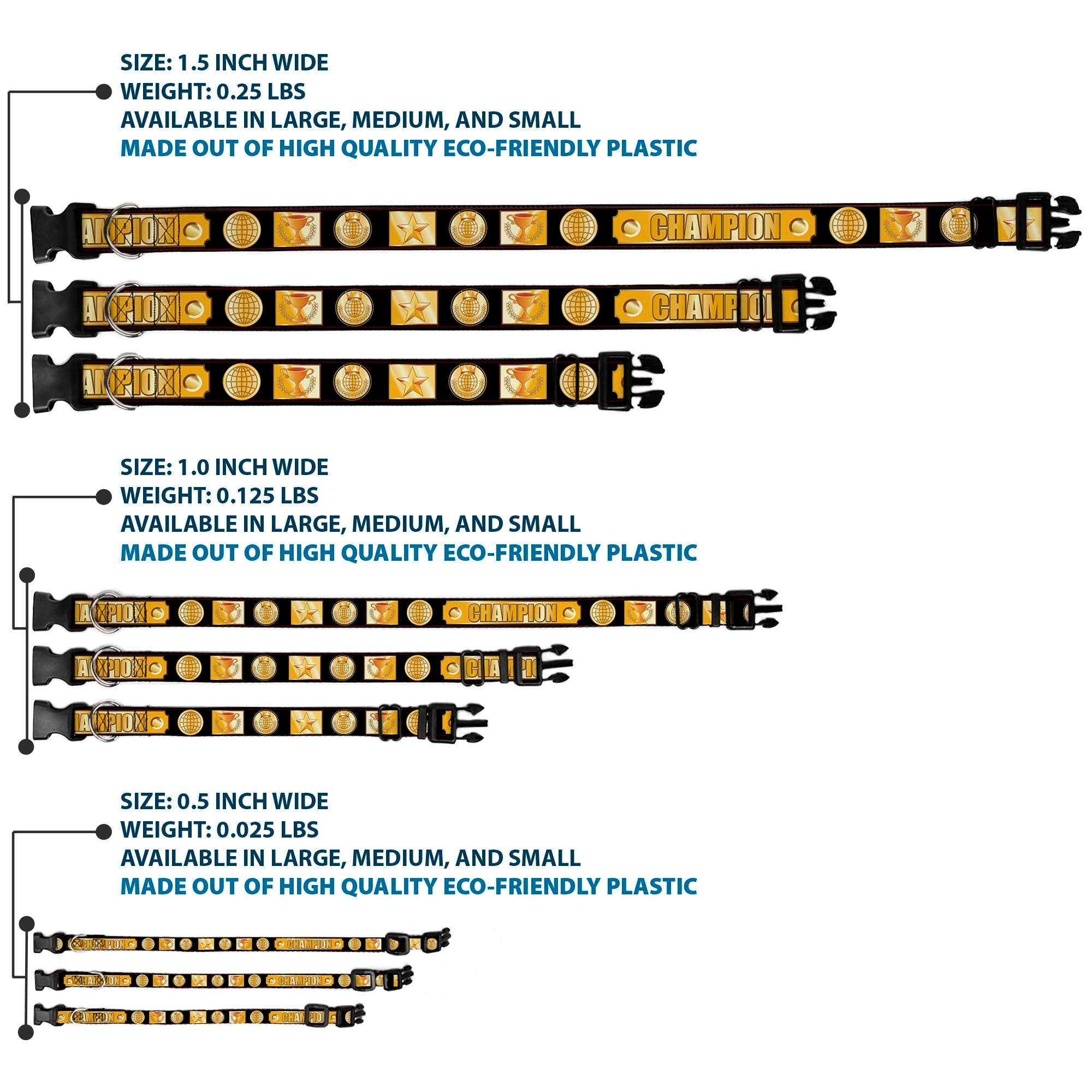 Plastic Clip Collar - CHAMPION Belt/Icons Black/Golds Plastic Clip Collars Buckle-Down