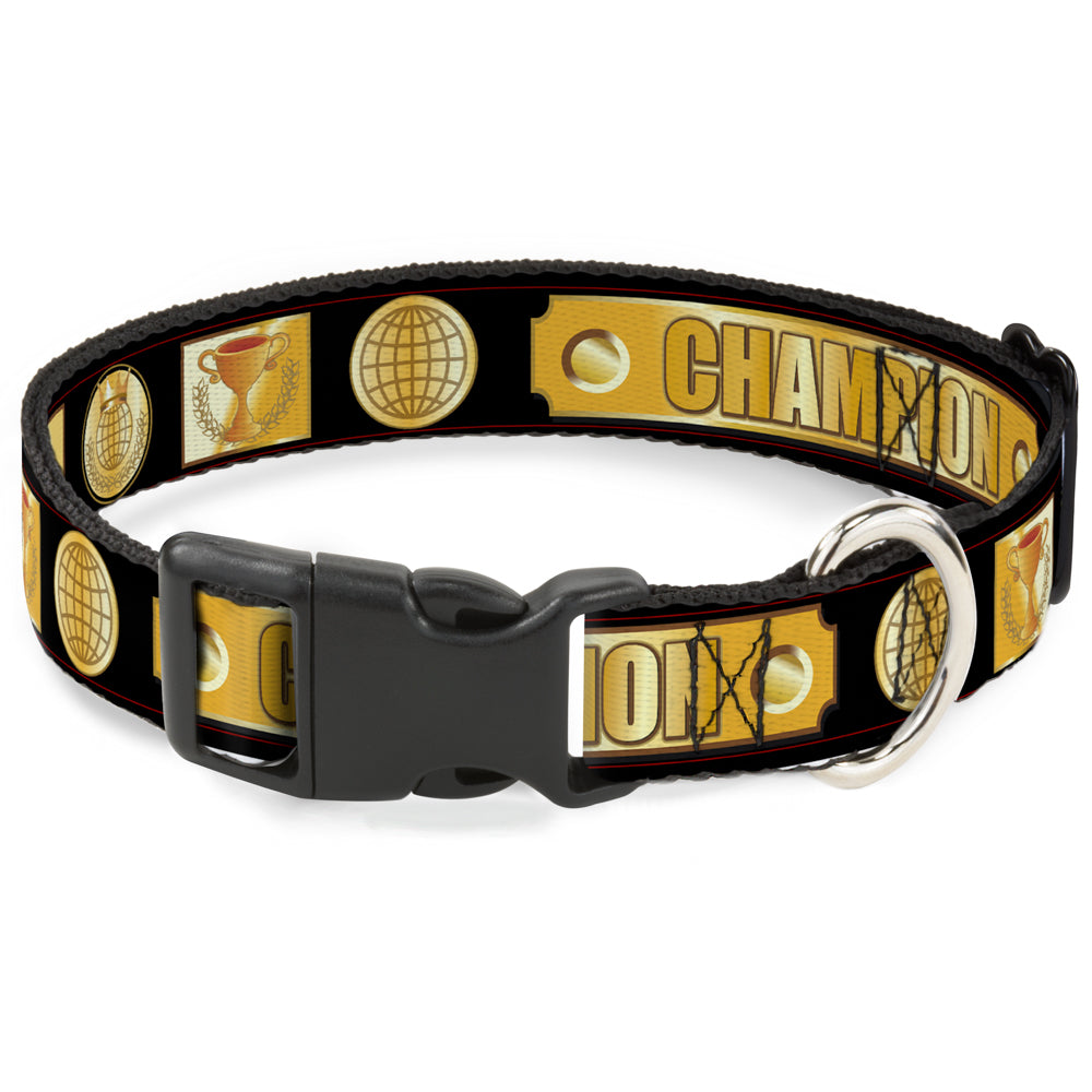 Plastic Clip Collar - CHAMPION Belt/Icons Black/Golds Plastic Clip Collars Buckle-Down