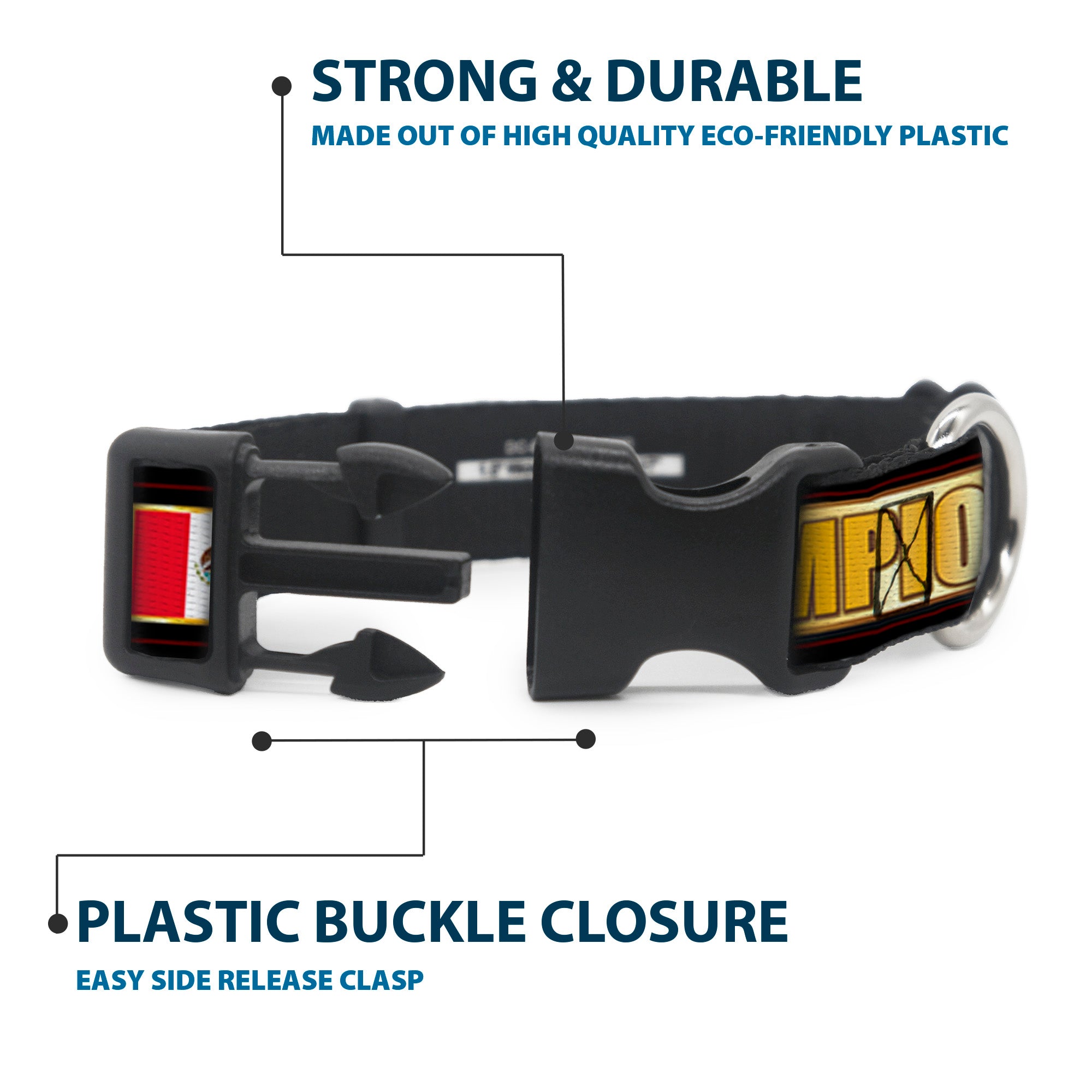 Plastic Clip Collar - CHAMPION Belt/Flags/Stars Black/Golds Plastic Clip Collars Buckle-Down