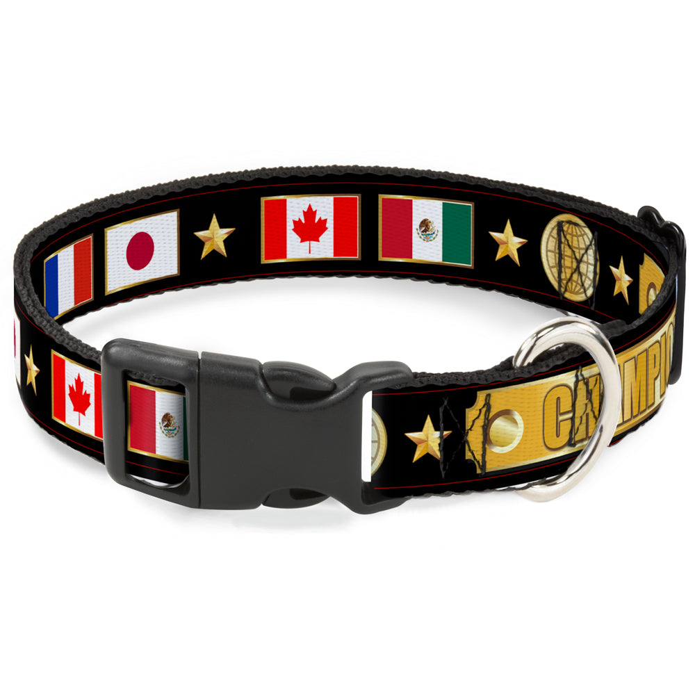 Plastic Clip Collar - CHAMPION Belt/Flags/Stars Black/Golds Plastic Clip Collars Buckle-Down