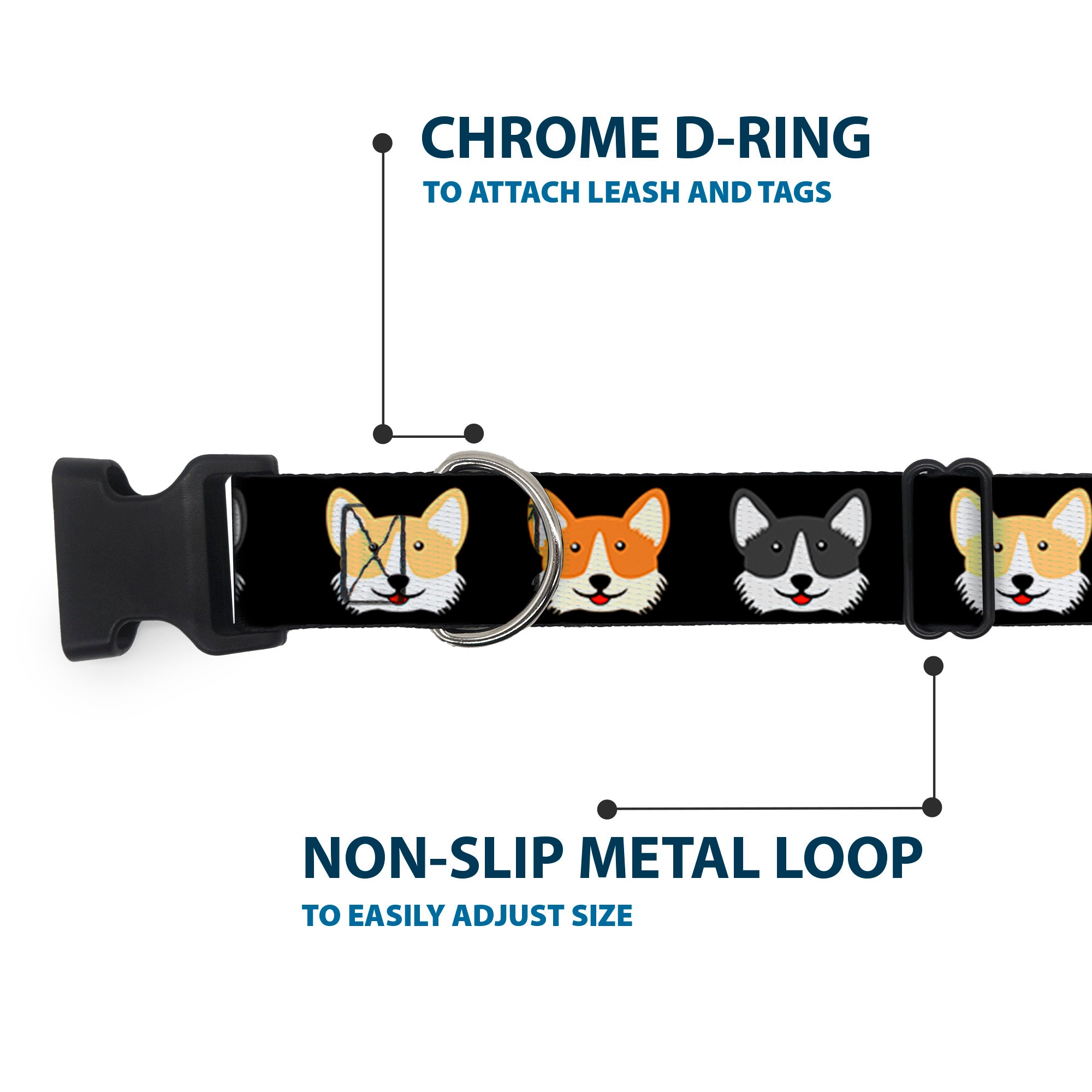 Plastic Clip Collar - Corgi 3-Faces Black Plastic Clip Collars Buckle-Down