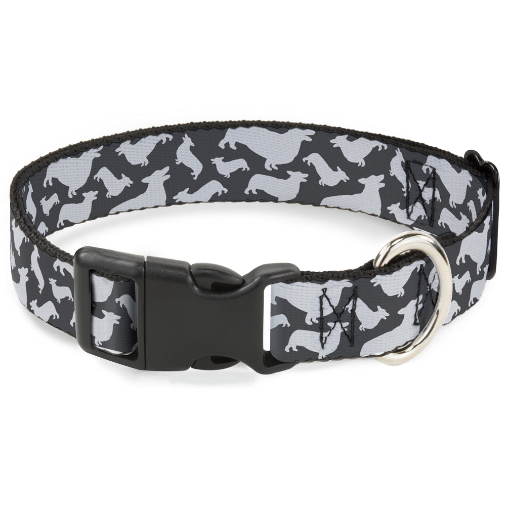 Plastic Clip Collar - Corgi Silhouette Poses Grays Plastic Clip Collars Buckle-Down