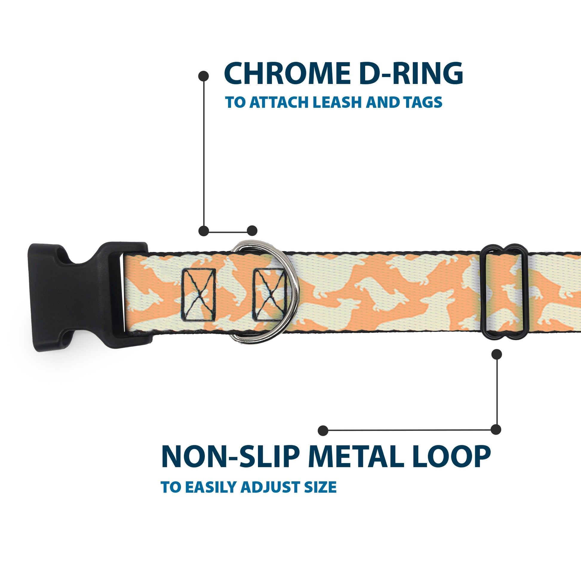 Plastic Clip Collar - Corgi Silhouette Poses Golden Tan Plastic Clip Collars Buckle-Down