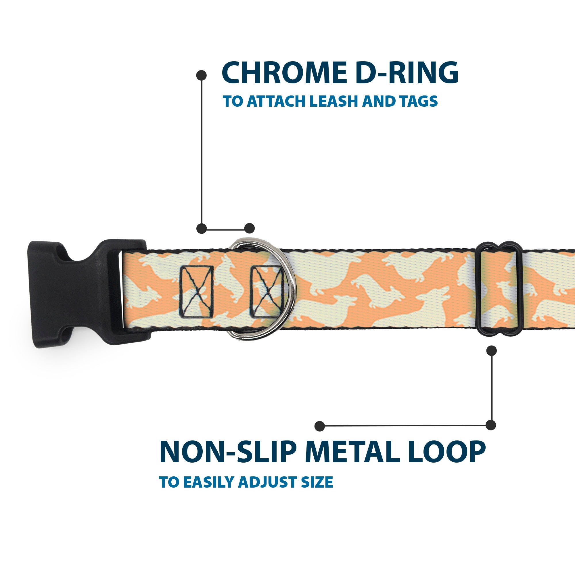 Plastic Clip Collar - Corgi Silhouette Poses Golden Tan Plastic Clip Collars Buckle-Down