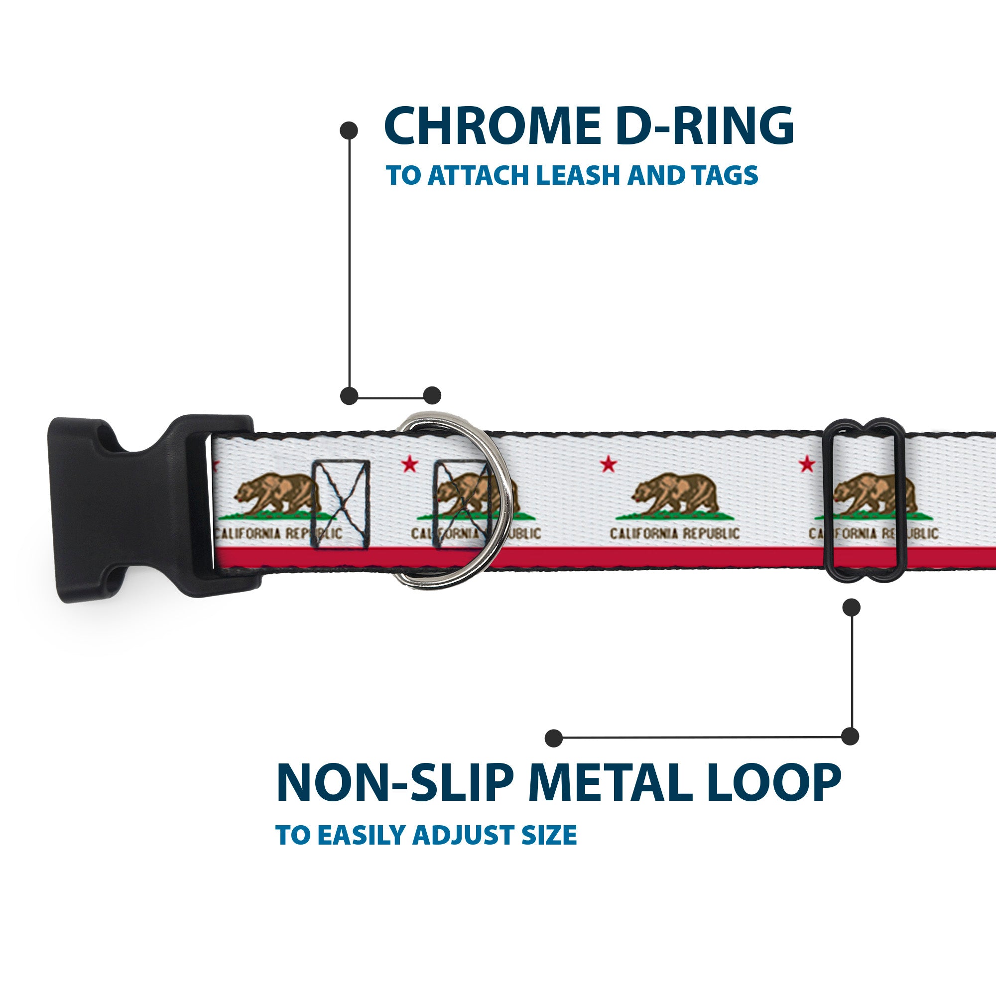 Plastic Clip Collar - California Flag Continuous Plastic Clip Collars Buckle-Down