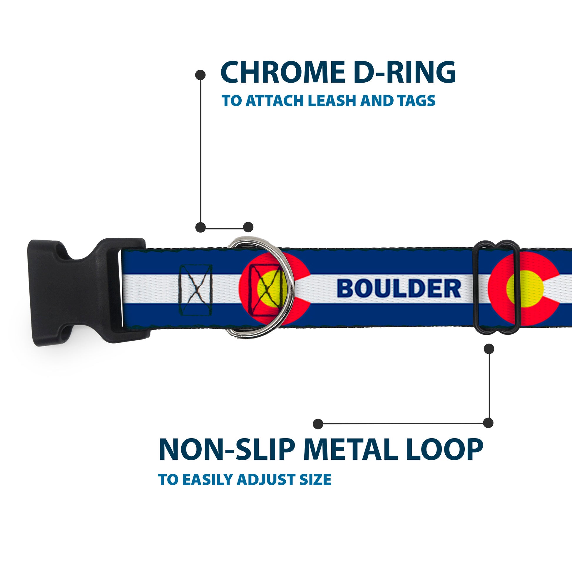 Plastic Clip Collar - Colorado BOULDER Flag Blue/White/Red/Yellow Plastic Clip Collars Buckle-Down