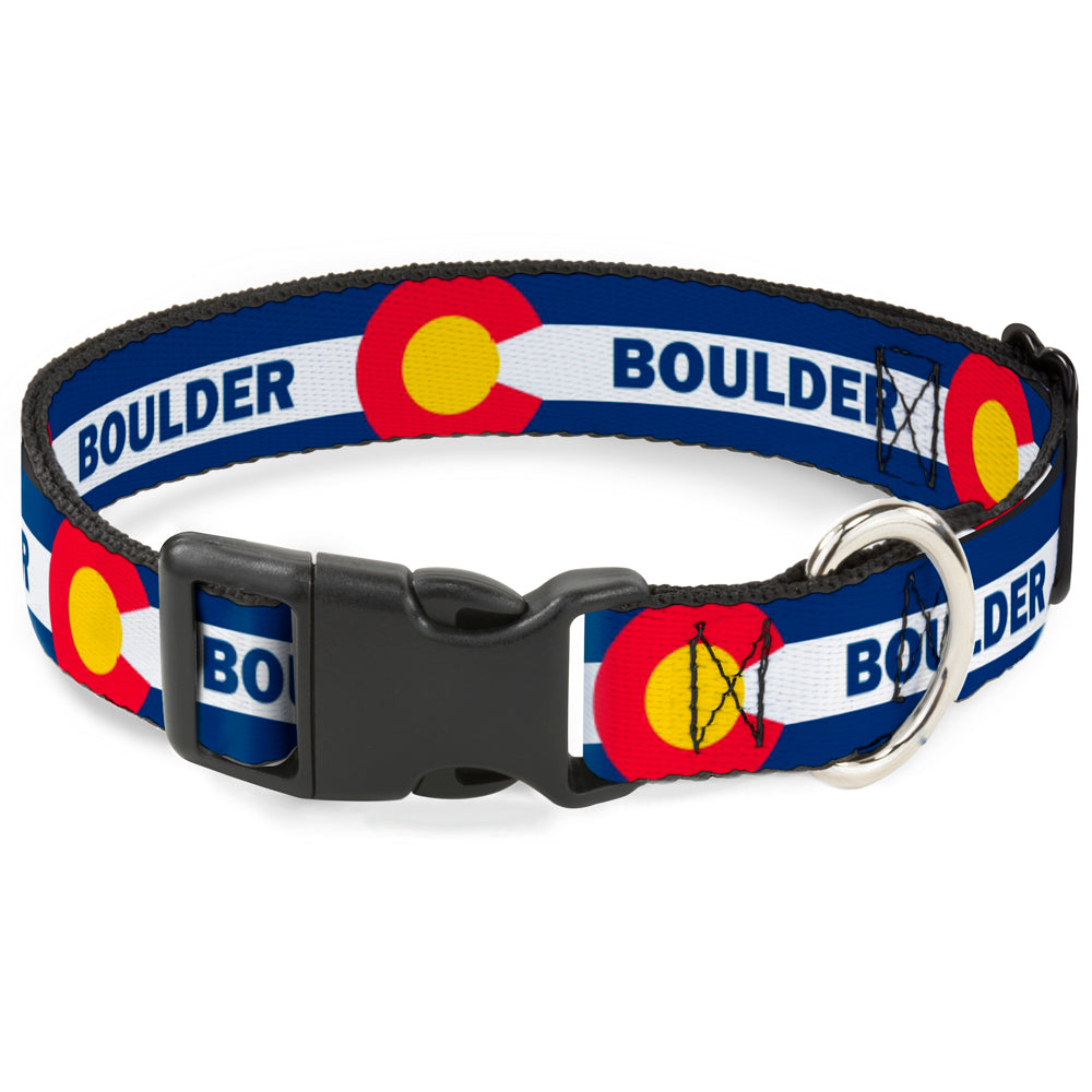 Plastic Clip Collar - Colorado BOULDER Flag Blue/White/Red/Yellow Plastic Clip Collars Buckle-Down