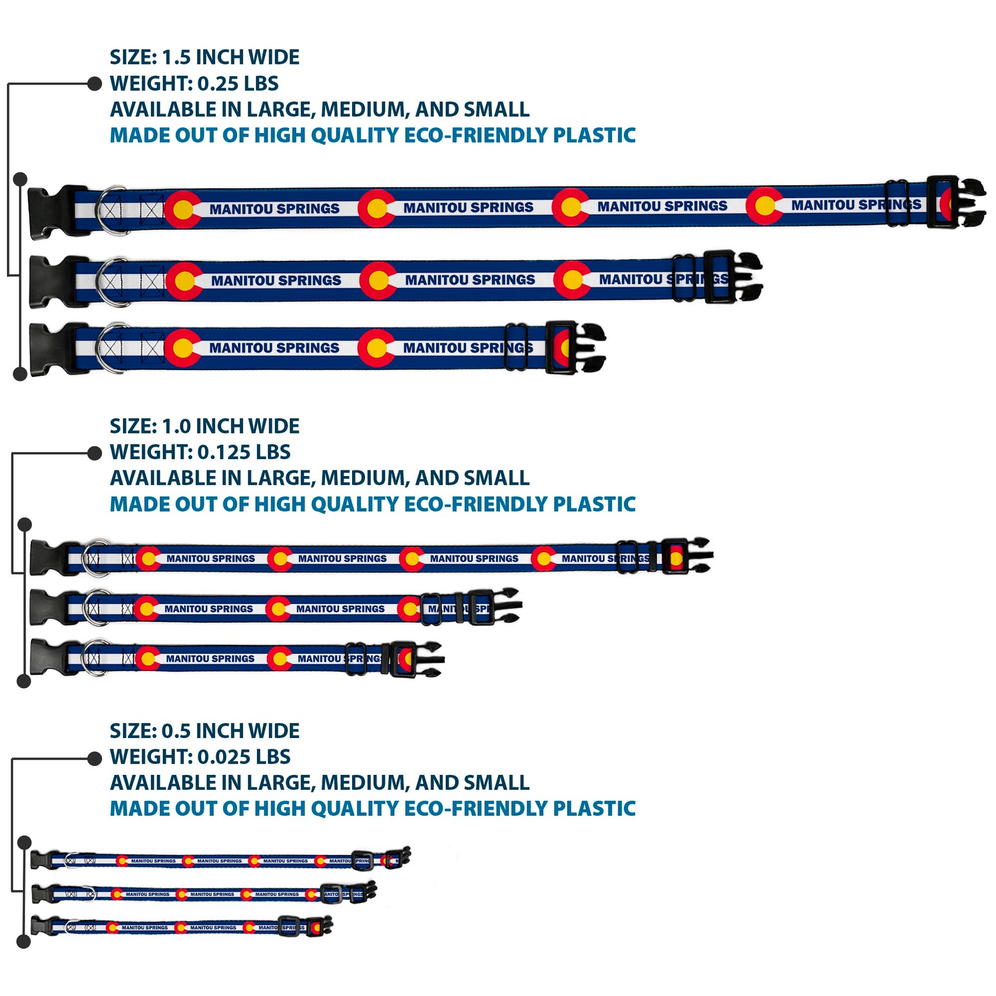 Plastic Clip Collar - Colorado MANITOU SPRINGS Flag Blue/White/Red/Yellow Plastic Clip Collars Buckle-Down
