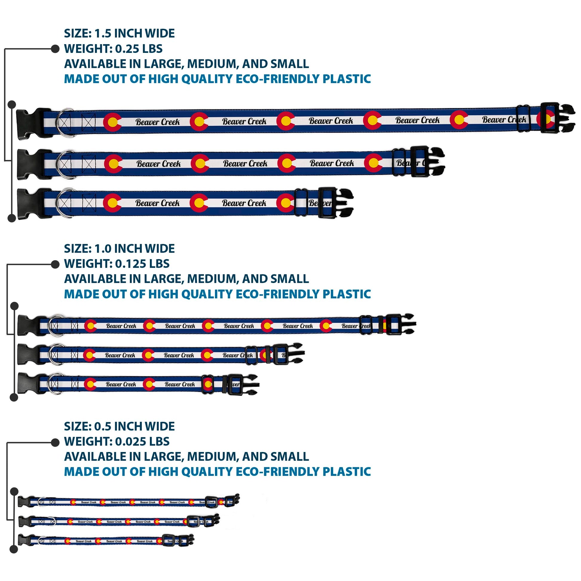 Plastic Clip Collar - Colorado BEAVER CREEK Flag Blue/White/Red/Yellow Plastic Clip Collars Buckle-Down