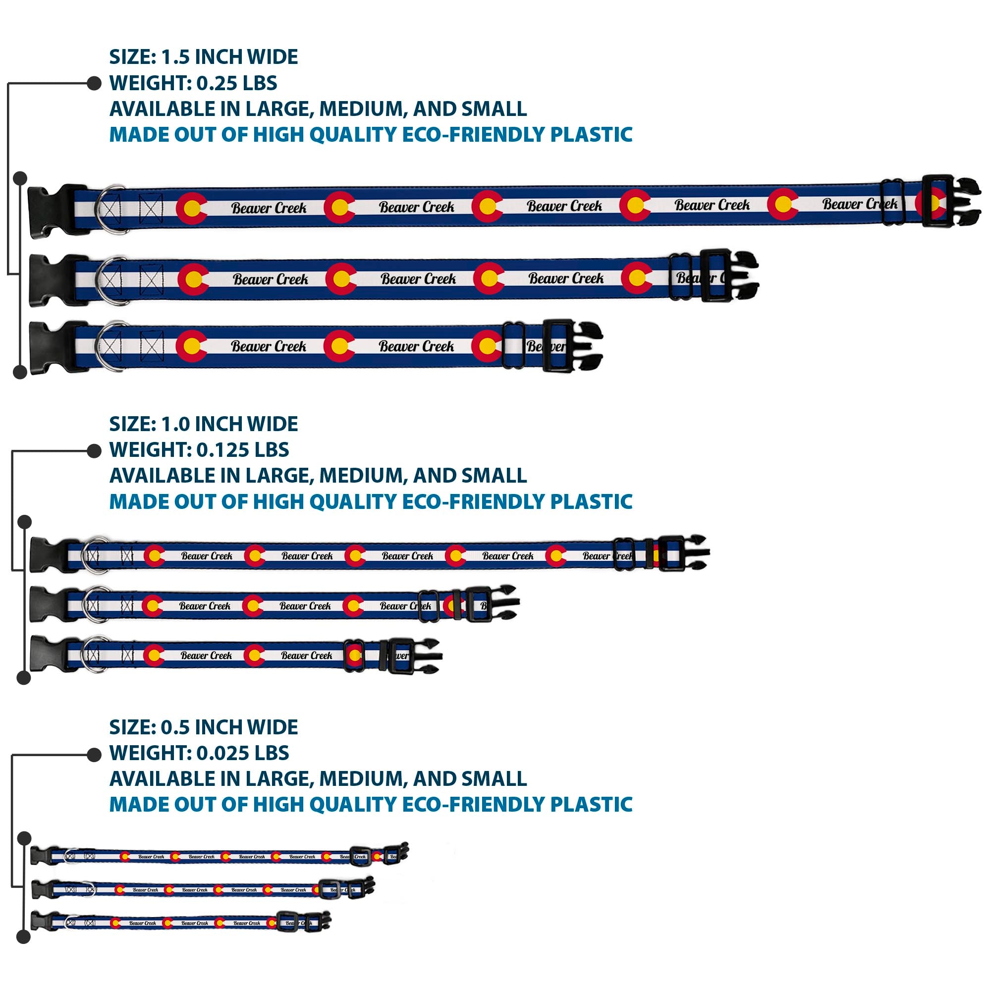 Plastic Clip Collar - Colorado BEAVER CREEK Flag Blue/White/Red/Yellow Plastic Clip Collars Buckle-Down