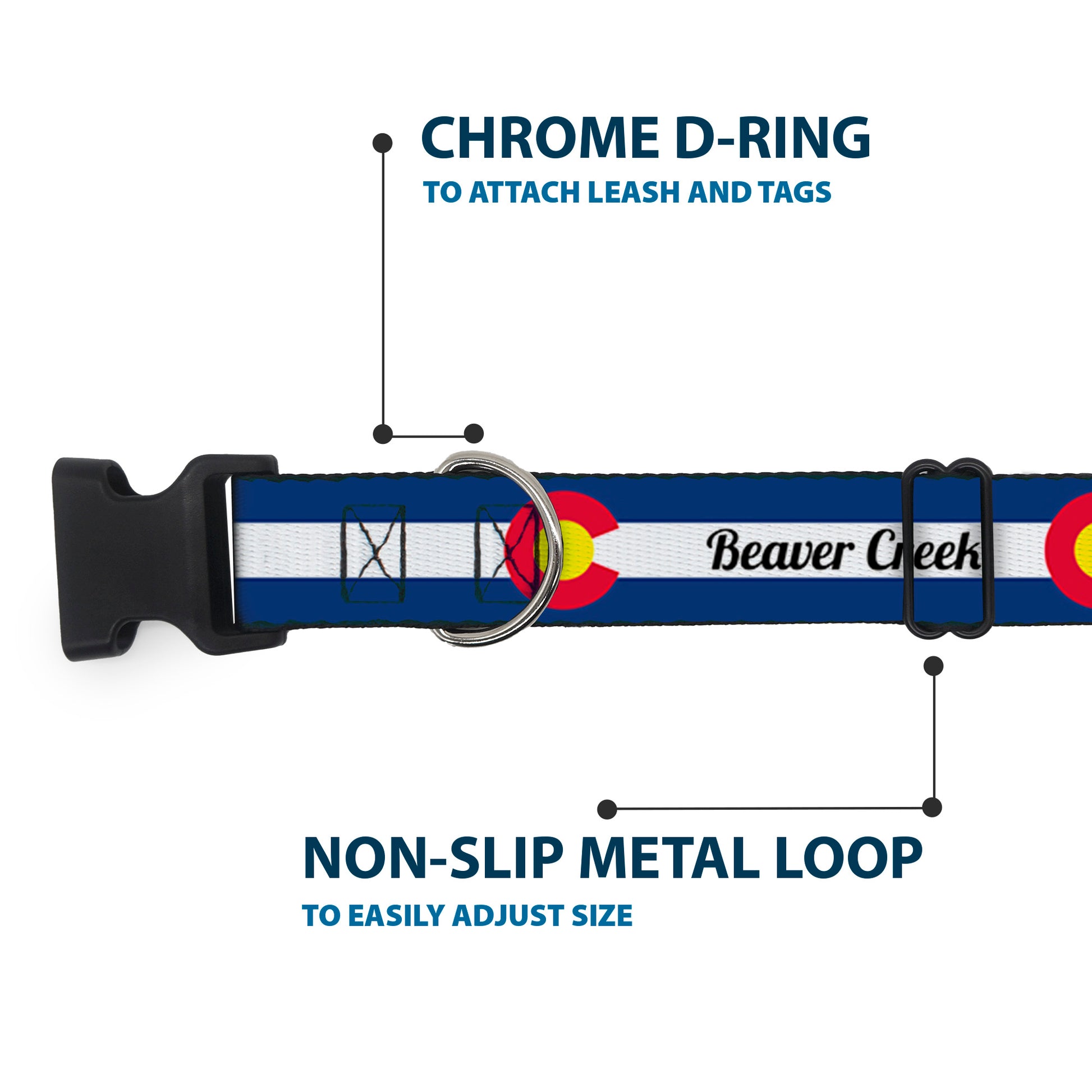 Plastic Clip Collar - Colorado BEAVER CREEK Flag Blue/White/Red/Yellow Plastic Clip Collars Buckle-Down