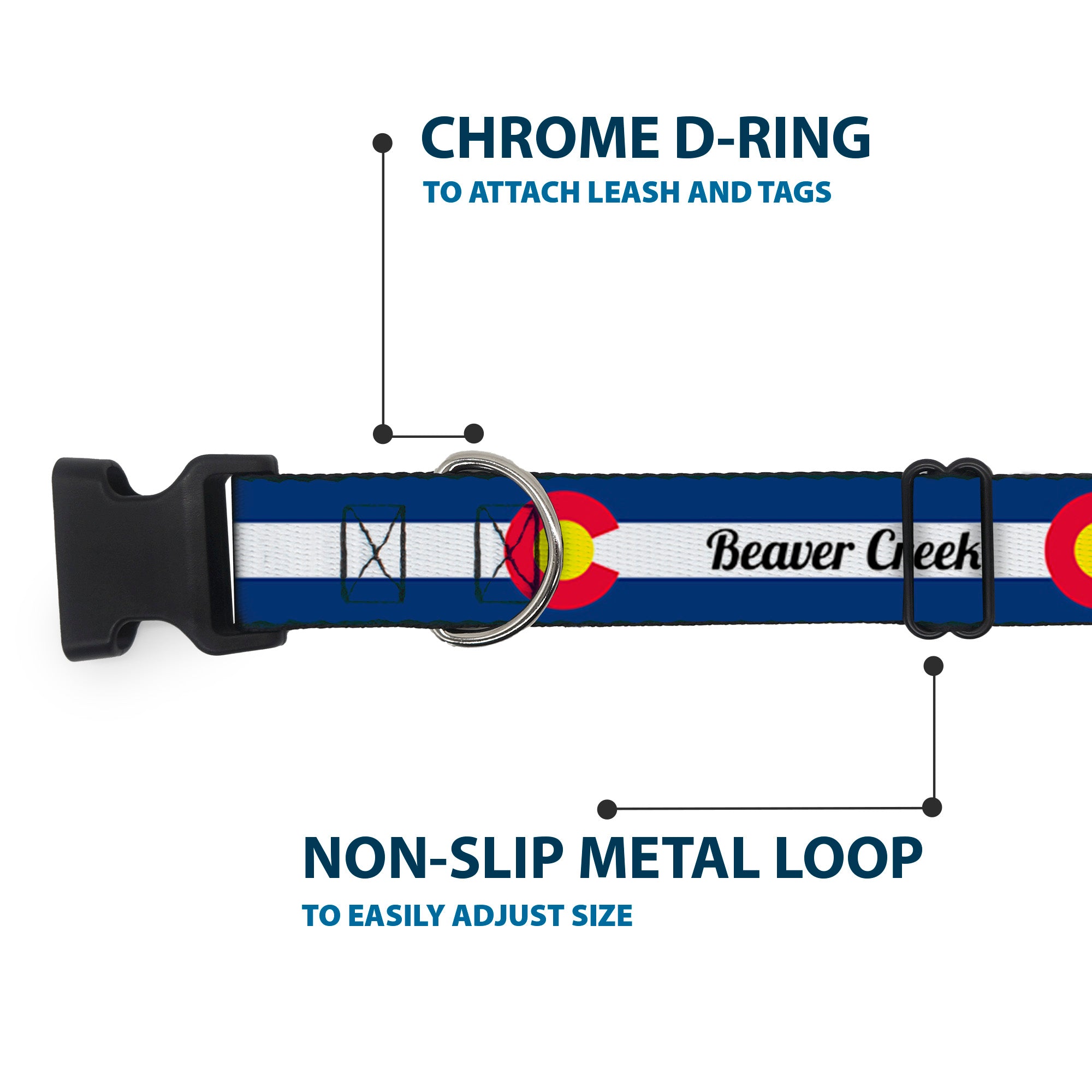 Plastic Clip Collar - Colorado BEAVER CREEK Flag Blue/White/Red/Yellow Plastic Clip Collars Buckle-Down