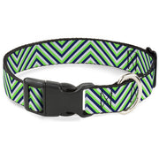 Plastic Clip Collar - Chevron Stripe White/Neon Green/Navy Plastic Clip Collars Buckle-Down