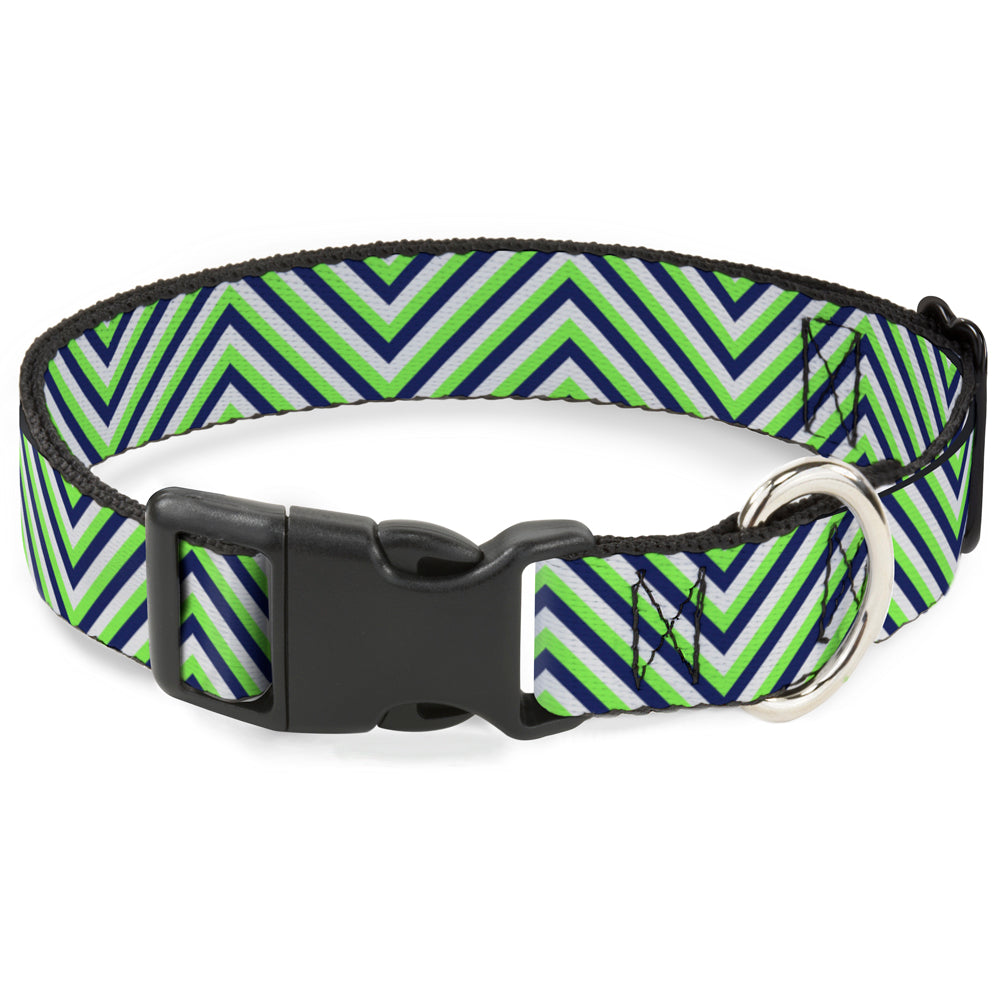 Plastic Clip Collar - Chevron Stripe White/Neon Green/Navy Plastic Clip Collars Buckle-Down