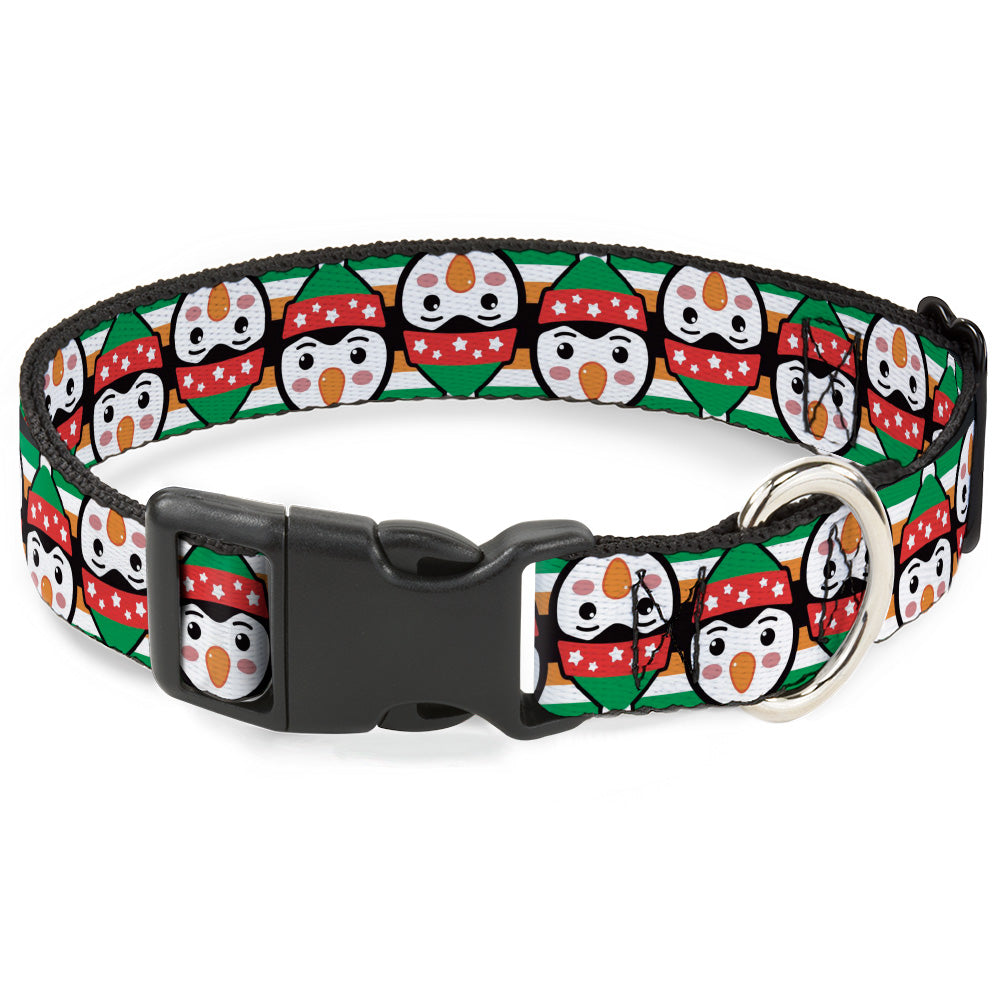 Plastic Clip Collar - Christmas Penguin Flip/Stripe Green/White/Orange/Black Plastic Clip Collars Buckle-Down