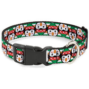 Plastic Clip Collar - Christmas Penguin Flip/Stripe Green/White/Orange/Black Plastic Clip Collars Buckle-Down