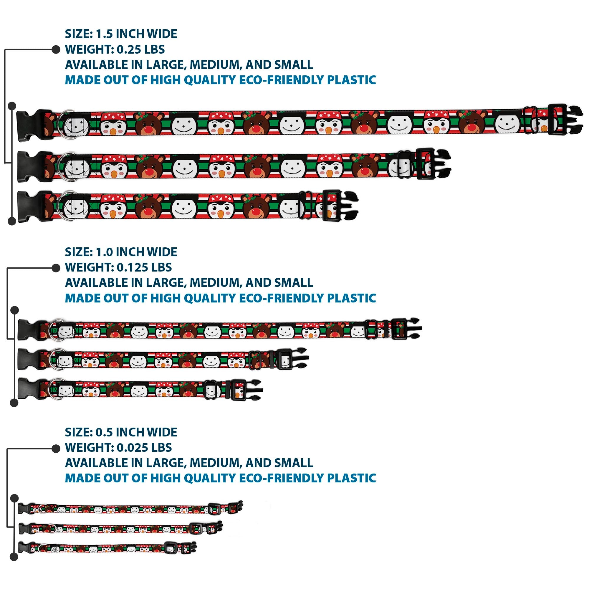 Plastic Clip Collar - Christmas Penguin/Reindeer/Snowman Stripe Red/White/Black/Green Plastic Clip Collars Buckle-Down