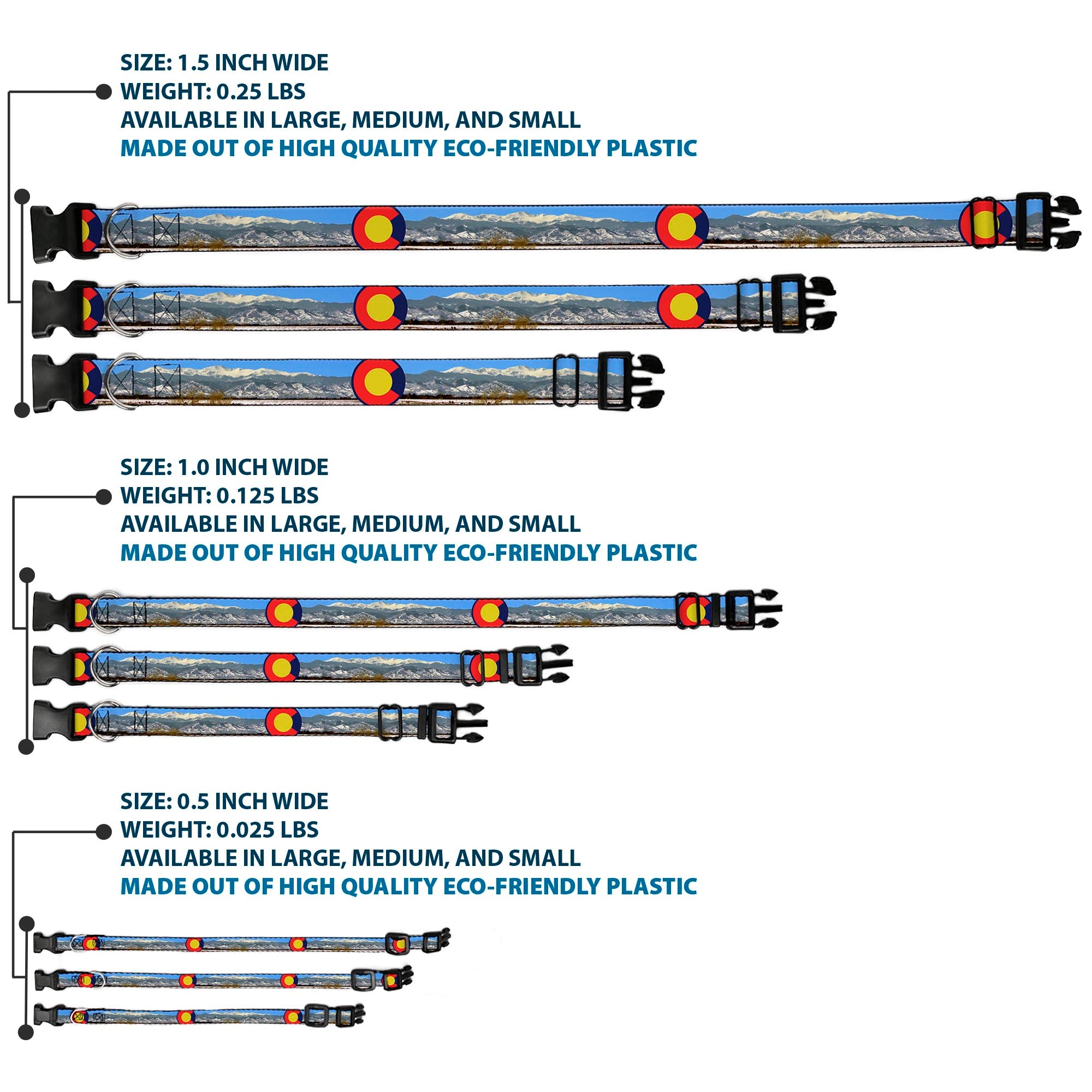 Plastic Clip Collar - Colorado Mount Evans Vivid Landscape/Colorado Flag Icon Plastic Clip Collars Buckle-Down