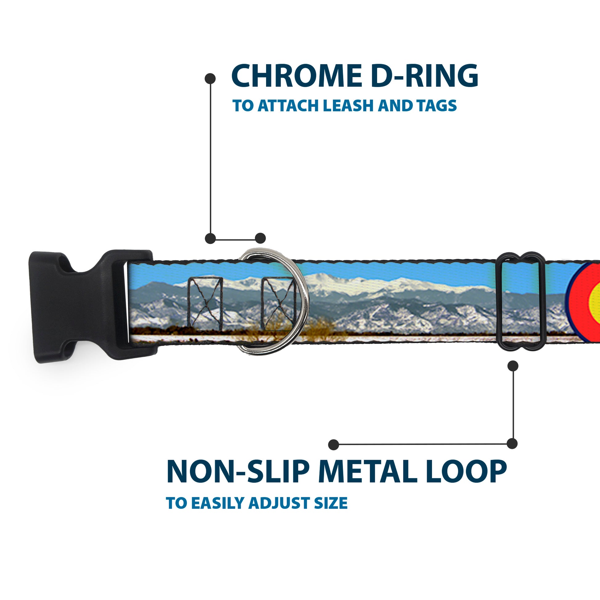 Plastic Clip Collar - Colorado Mount Evans Vivid Landscape/Colorado Flag Icon Plastic Clip Collars Buckle-Down