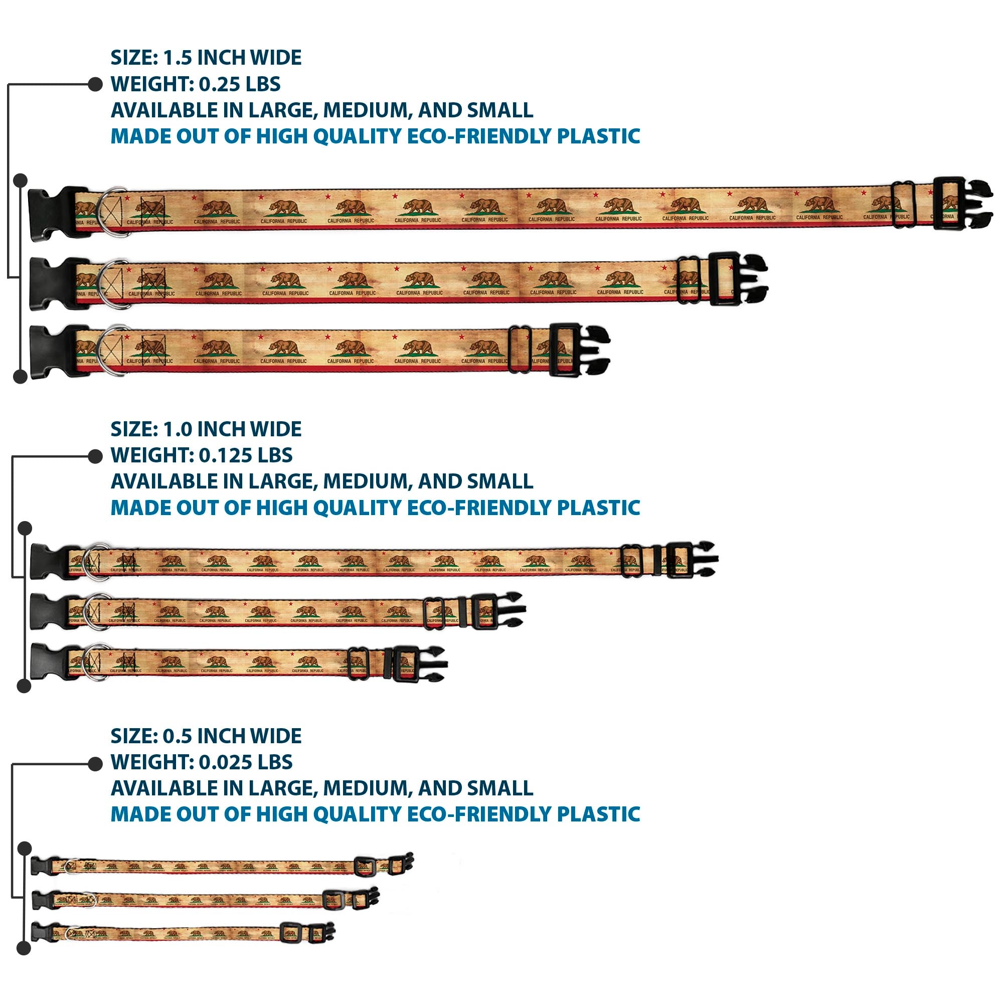 Plastic Clip Collar - California Flag Continuous Vintage Plastic Clip Collars Buckle-Down