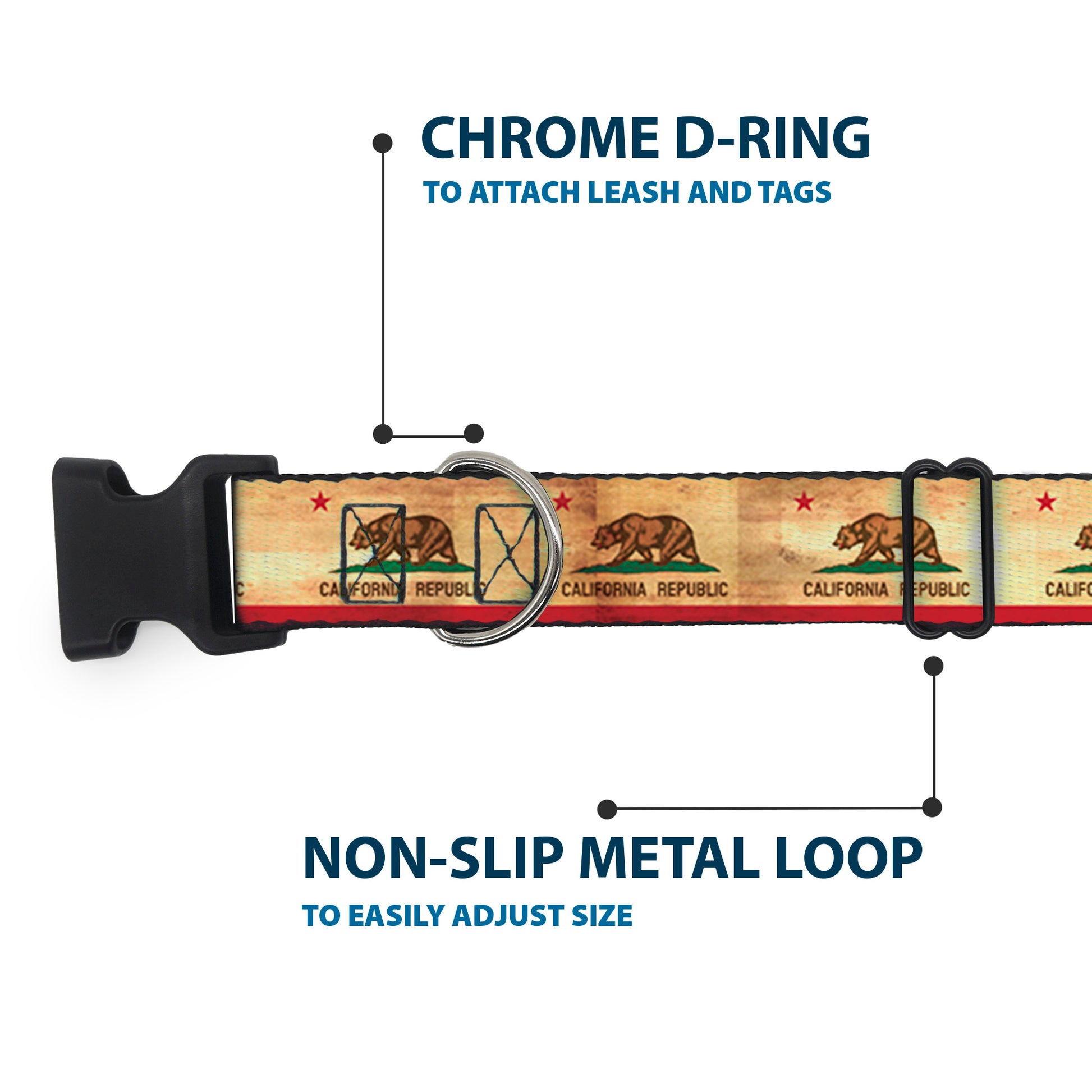 Plastic Clip Collar - California Flag Continuous Vintage Plastic Clip Collars Buckle-Down