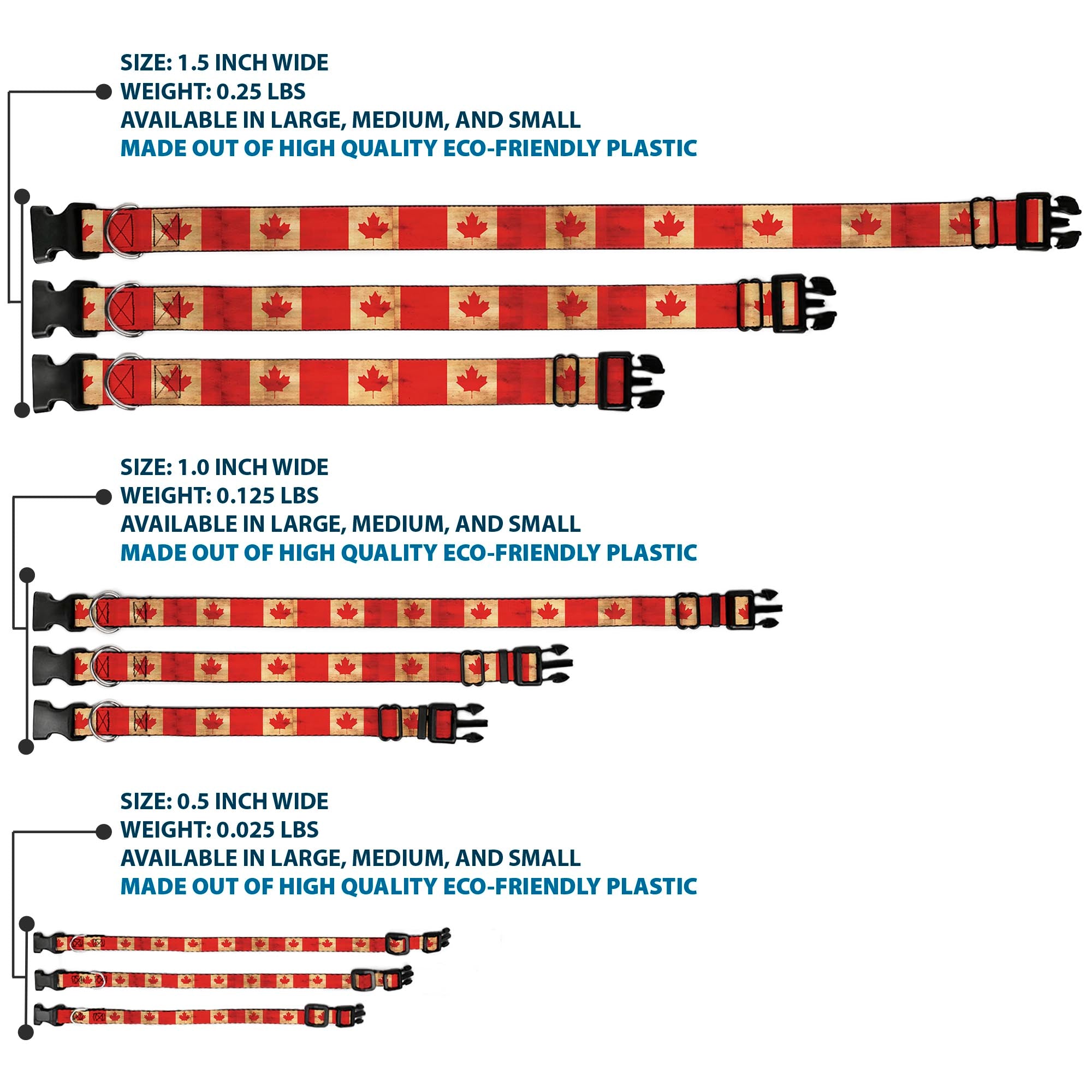 Plastic Clip Collar - Canada Flag Continuous Vintage Plastic Clip Collars Buckle-Down