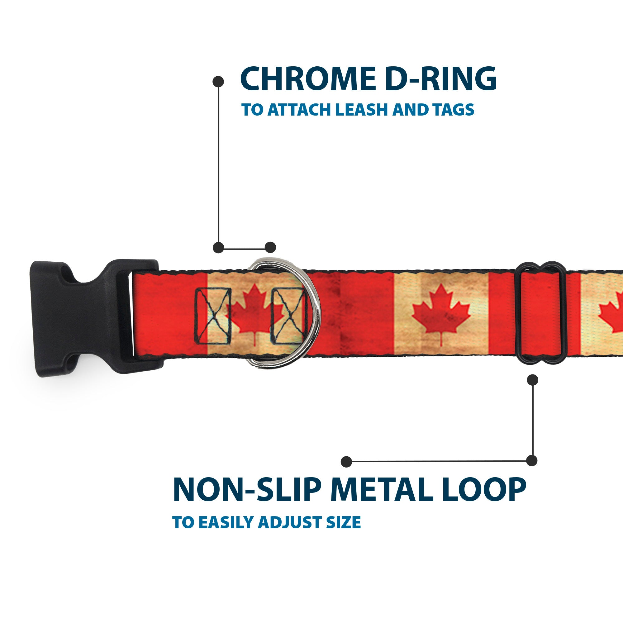 Plastic Clip Collar - Canada Flag Continuous Vintage Plastic Clip Collars Buckle-Down