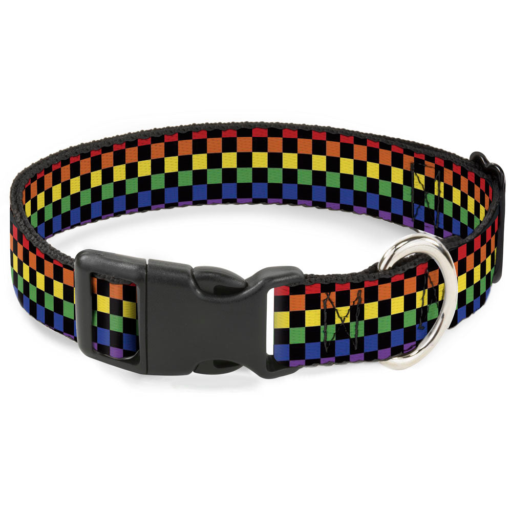 Plastic Clip Collar - Checker Black/Rainbow Multi Color Plastic Clip Collars Buckle-Down