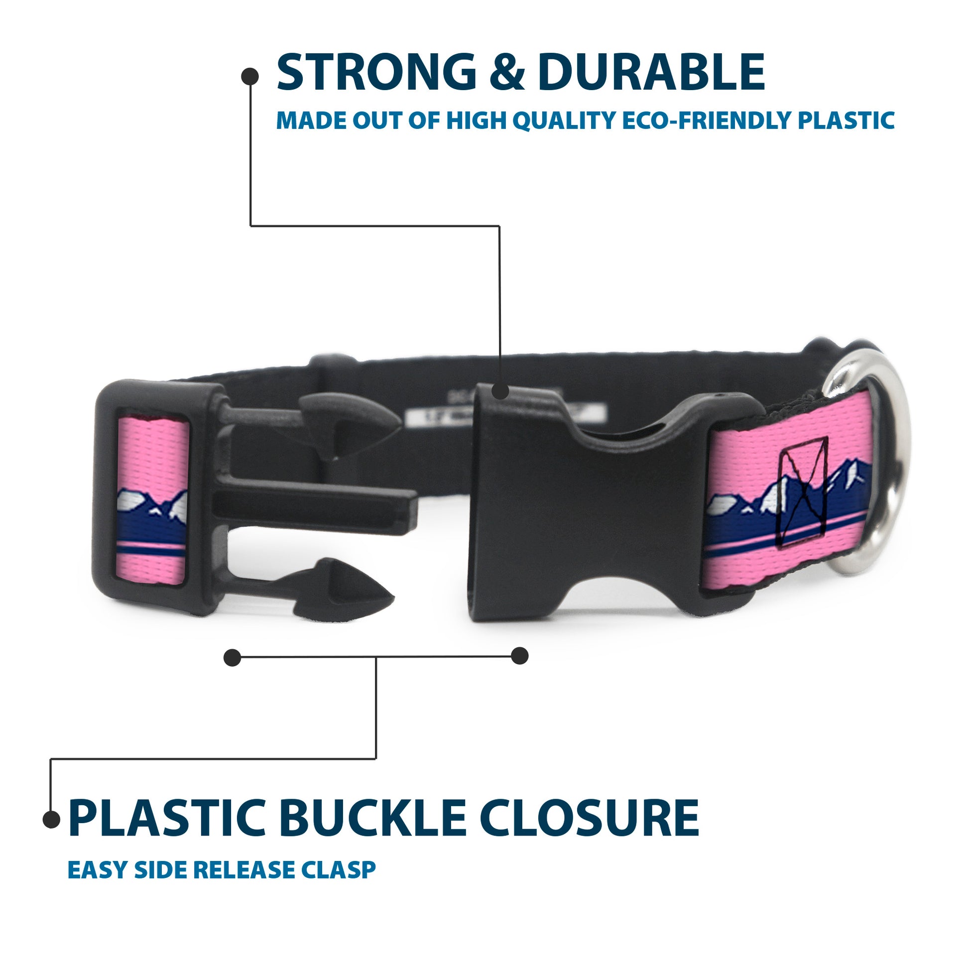 Plastic Clip Collar - Colorado Flag Icon Mountain Skyline Pink/Blue/White Plastic Clip Collars Buckle-Down