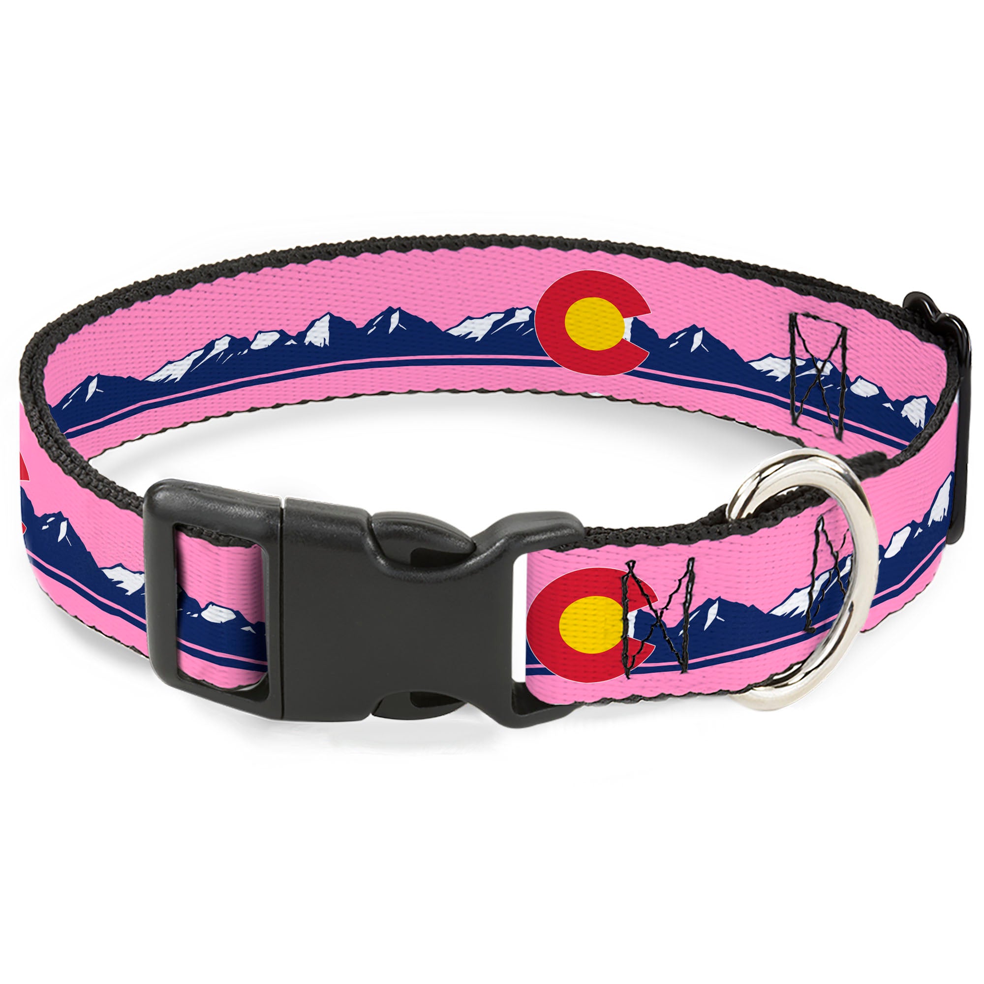 Plastic Clip Collar - Colorado Flag Icon Mountain Skyline Pink/Blue/White Plastic Clip Collars Buckle-Down