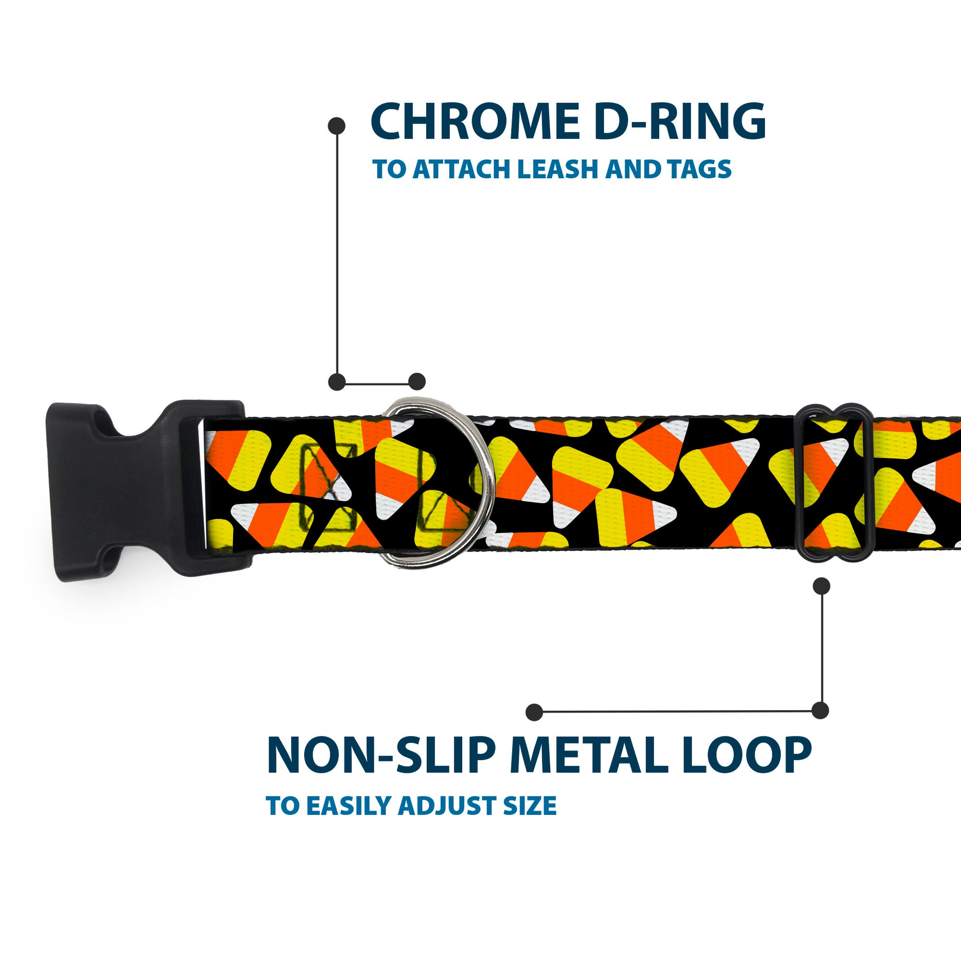 Plastic Clip Collar - Candy Corn Scattered Black/Yellow/Orange/White Plastic Clip Collars Buckle-Down