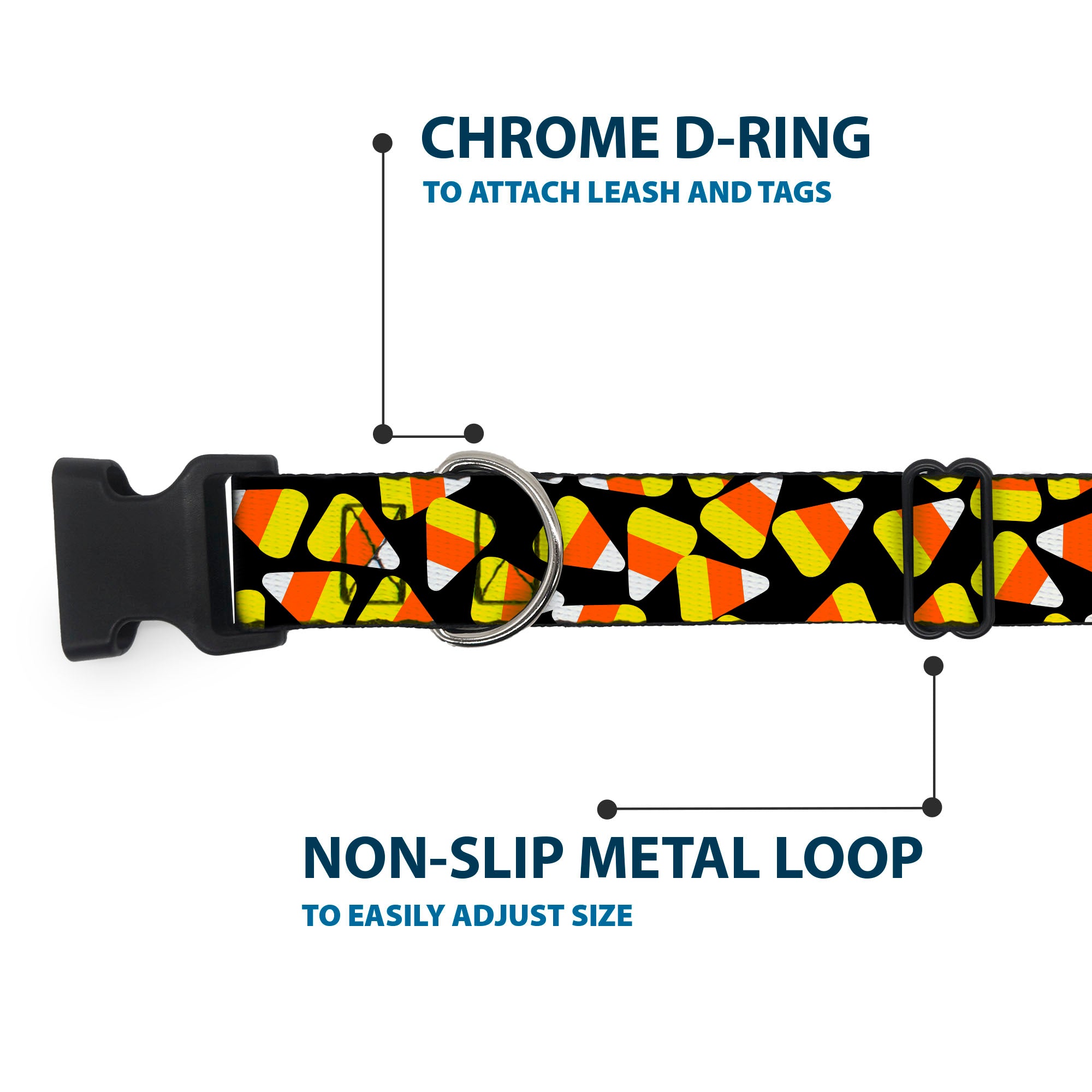 Plastic Clip Collar - Candy Corn Scattered Black/Yellow/Orange/White Plastic Clip Collars Buckle-Down