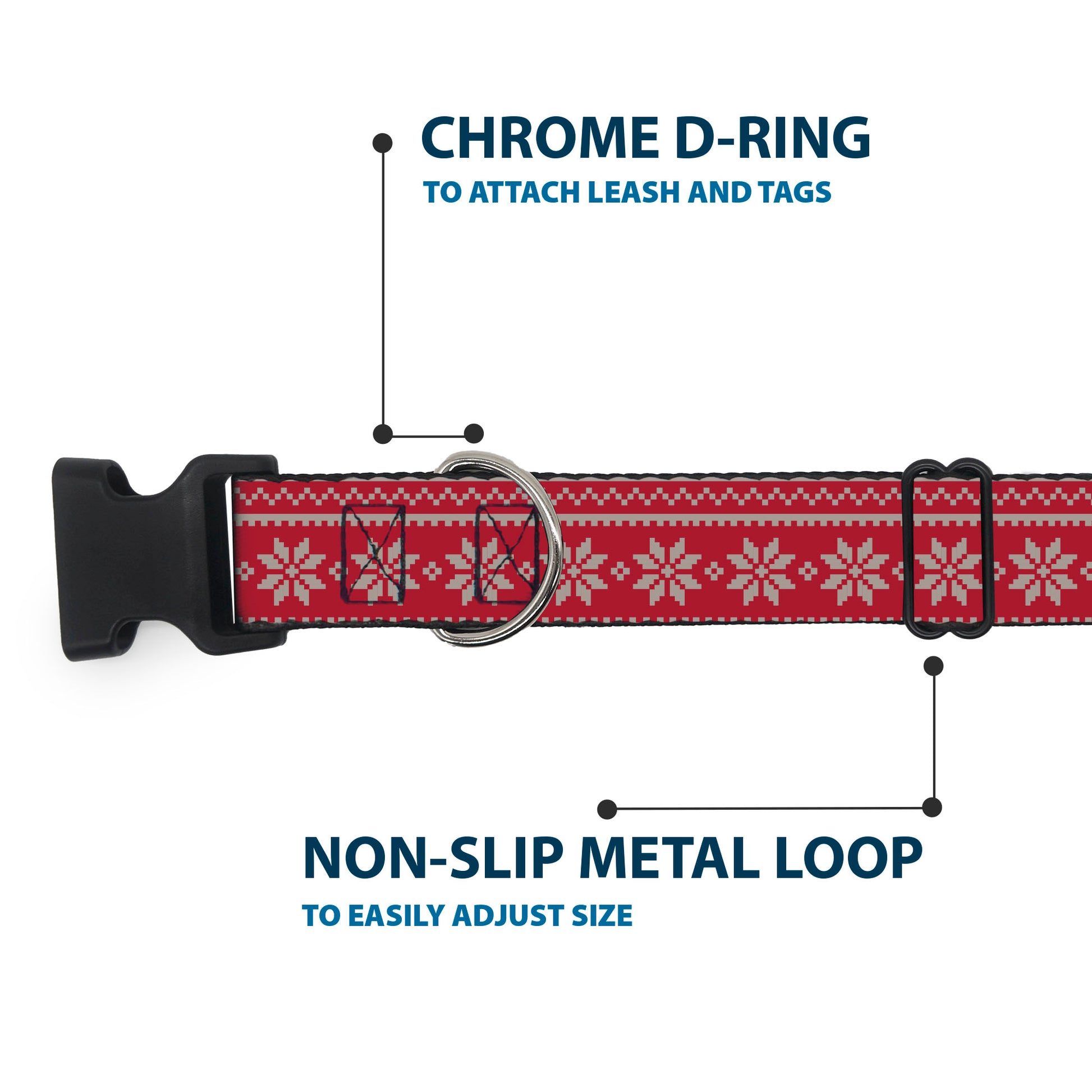 Plastic Clip Collar - Christmas Holiday Fair Isle Stitch Pattern Red/White Plastic Clip Collars Buckle-Down