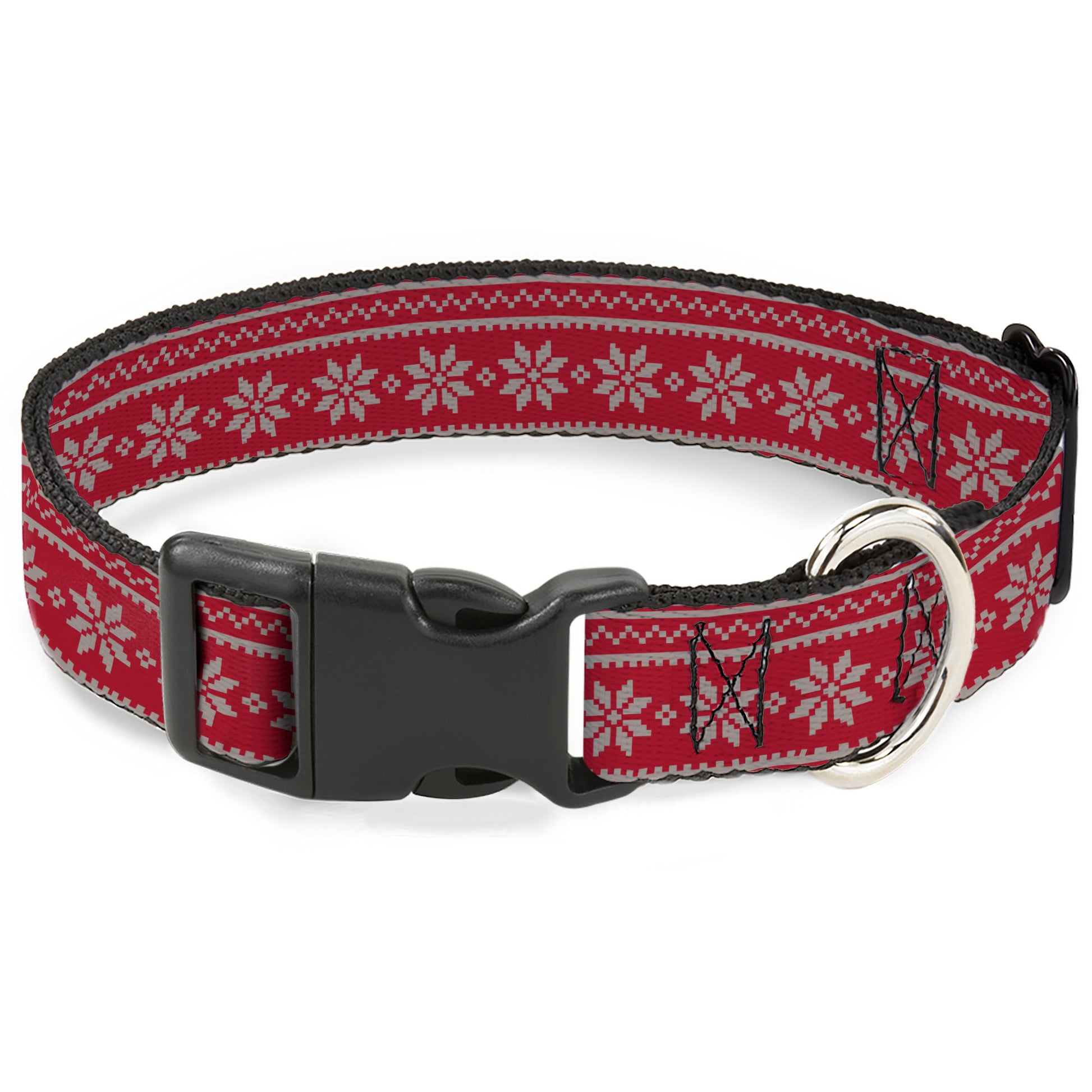 Plastic Clip Collar - Christmas Holiday Fair Isle Stitch Pattern Red/White Plastic Clip Collars Buckle-Down