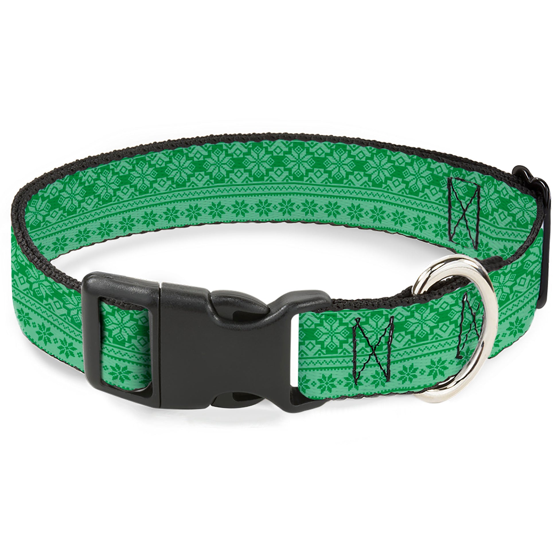 Plastic Clip Collar - Christmas Holiday Fair Isle Stitch Pattern Greens Plastic Clip Collars Buckle-Down