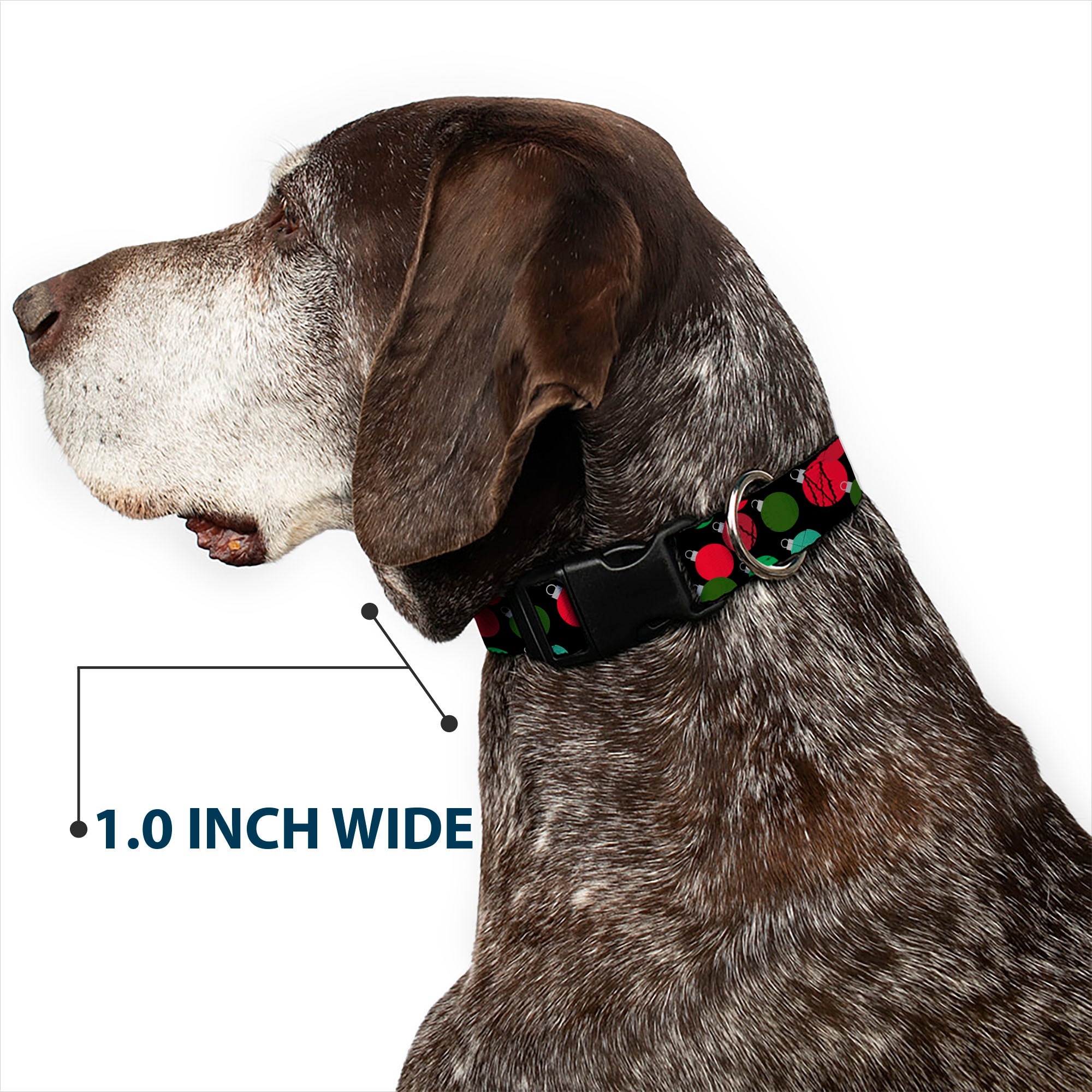 Plastic Clip Collar - Christmas Holiday Globe Ball Ornaments Stacked Black/Reds/Greens Plastic Clip Collars Buckle-Down