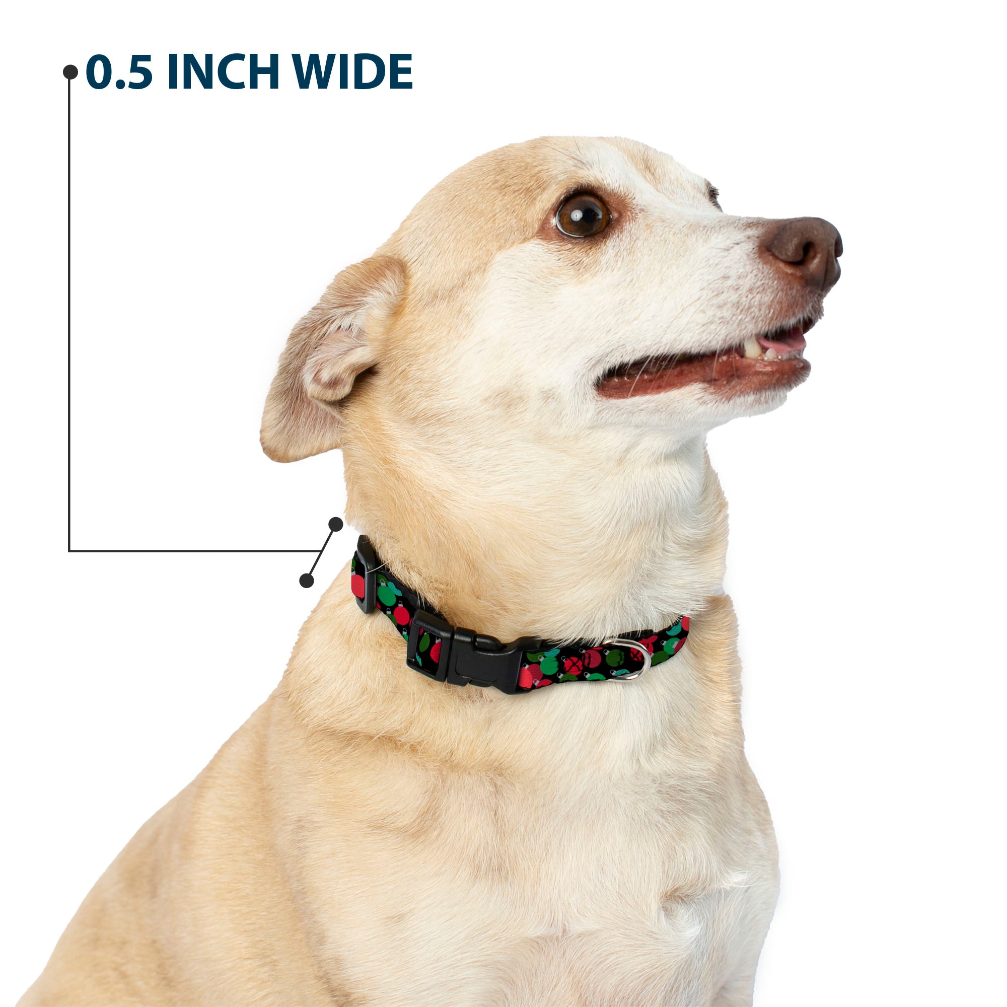 Plastic Clip Collar - Christmas Holiday Globe Ball Ornaments Stacked Black/Reds/Greens Plastic Clip Collars Buckle-Down