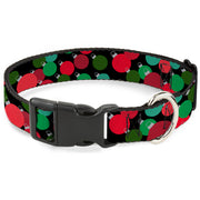 Plastic Clip Collar - Christmas Holiday Globe Ball Ornaments Stacked Black/Reds/Greens Plastic Clip Collars Buckle-Down