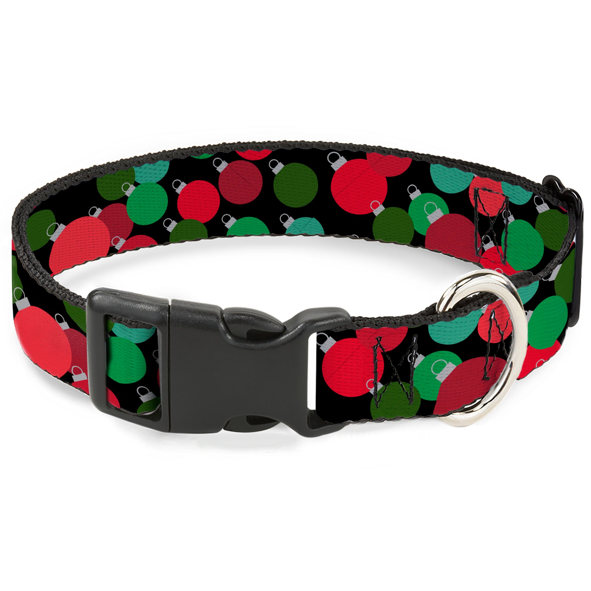 Plastic Clip Collar - Christmas Holiday Globe Ball Ornaments Stacked Black/Reds/Greens Plastic Clip Collars Buckle-Down